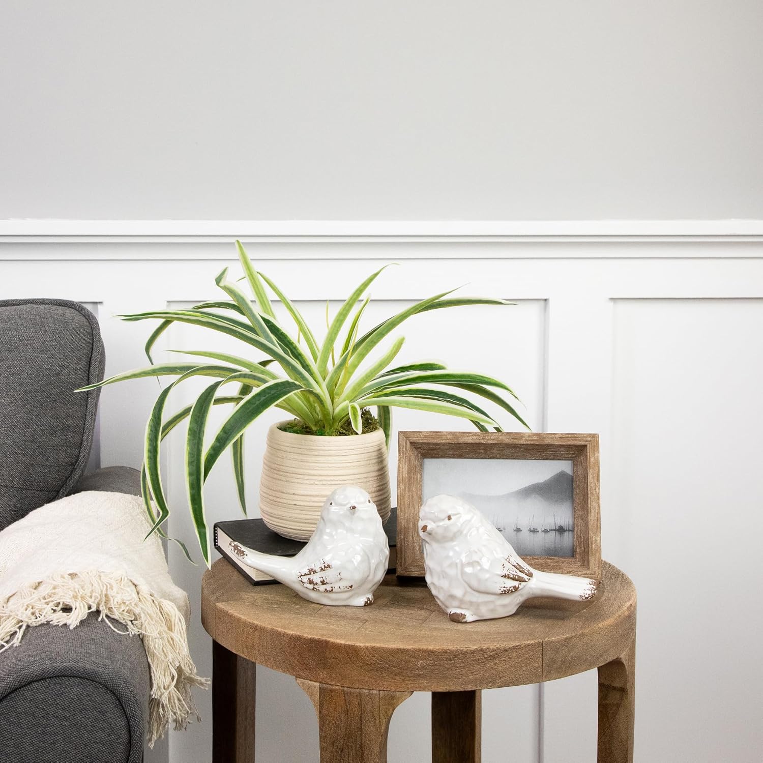 Northlight Artificial Spider Plant in Beige Ceramic Pot 20 Inch