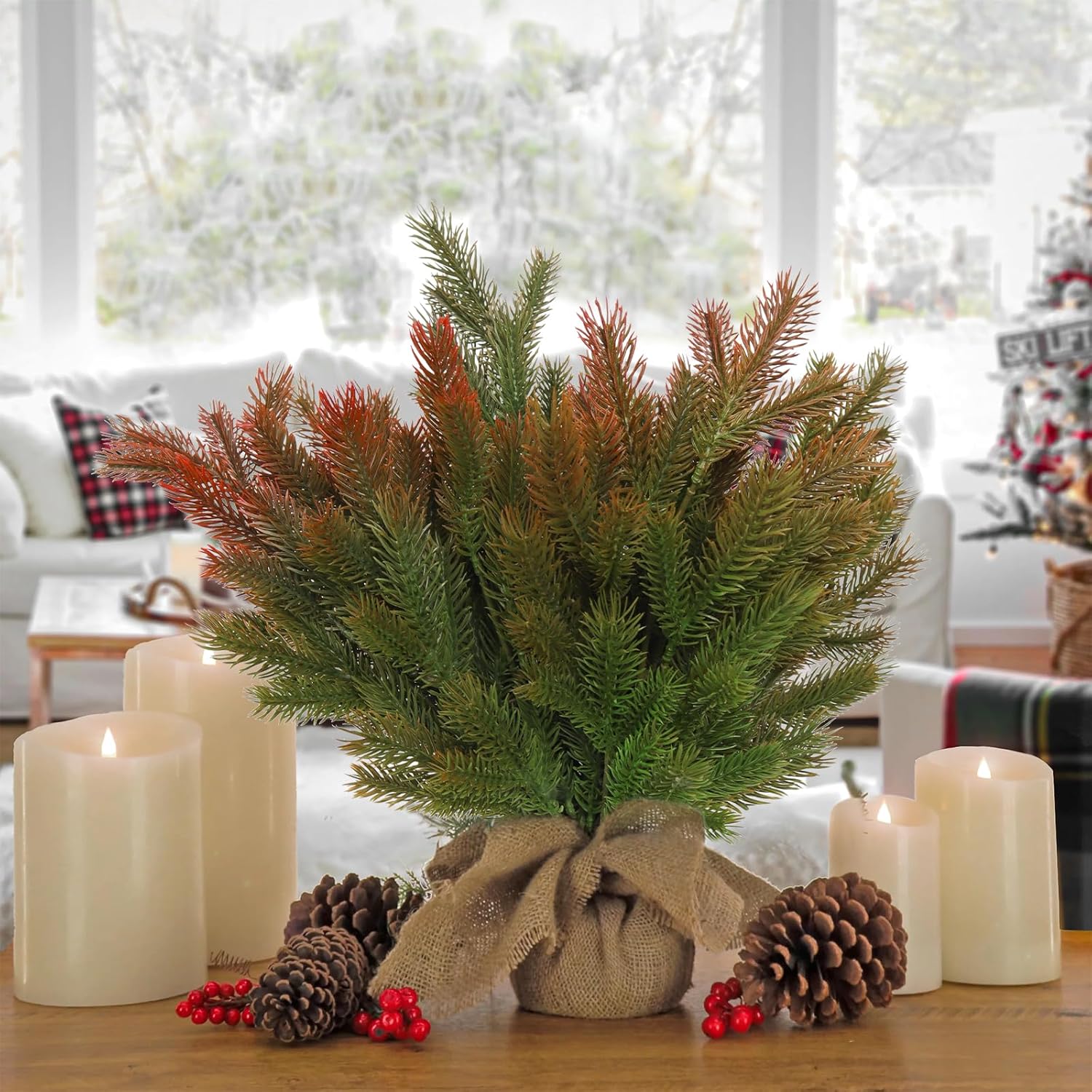 Red Artificial Pine Branches 6Pcs 165In Christmas Decor