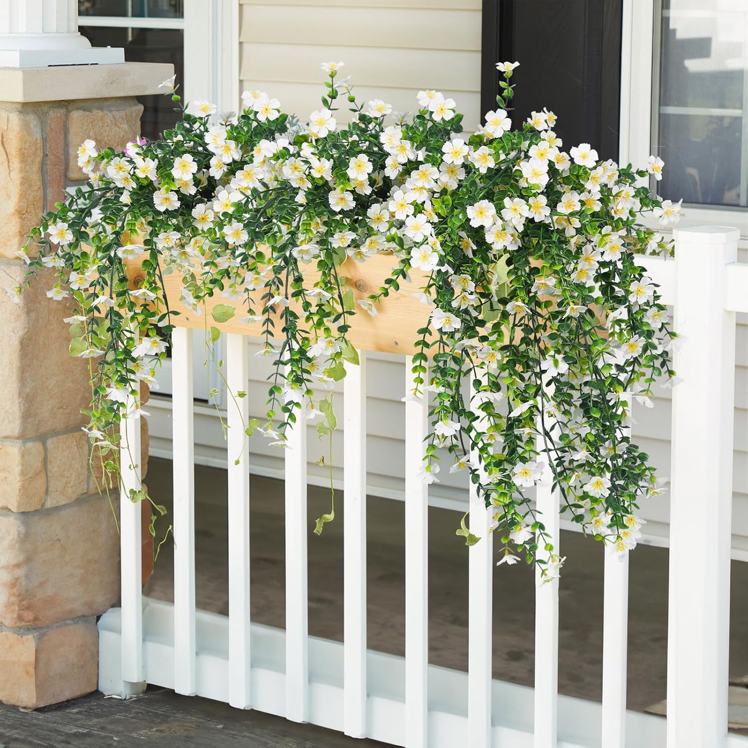 RECUTMS Hanging Artificial Flowers 4Pcs White