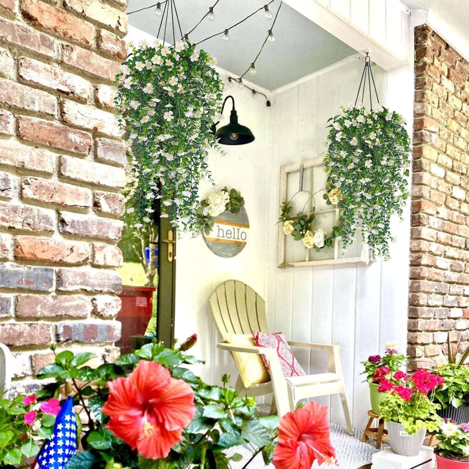 RECUTMS Hanging Artificial Flowers 4Pcs White
