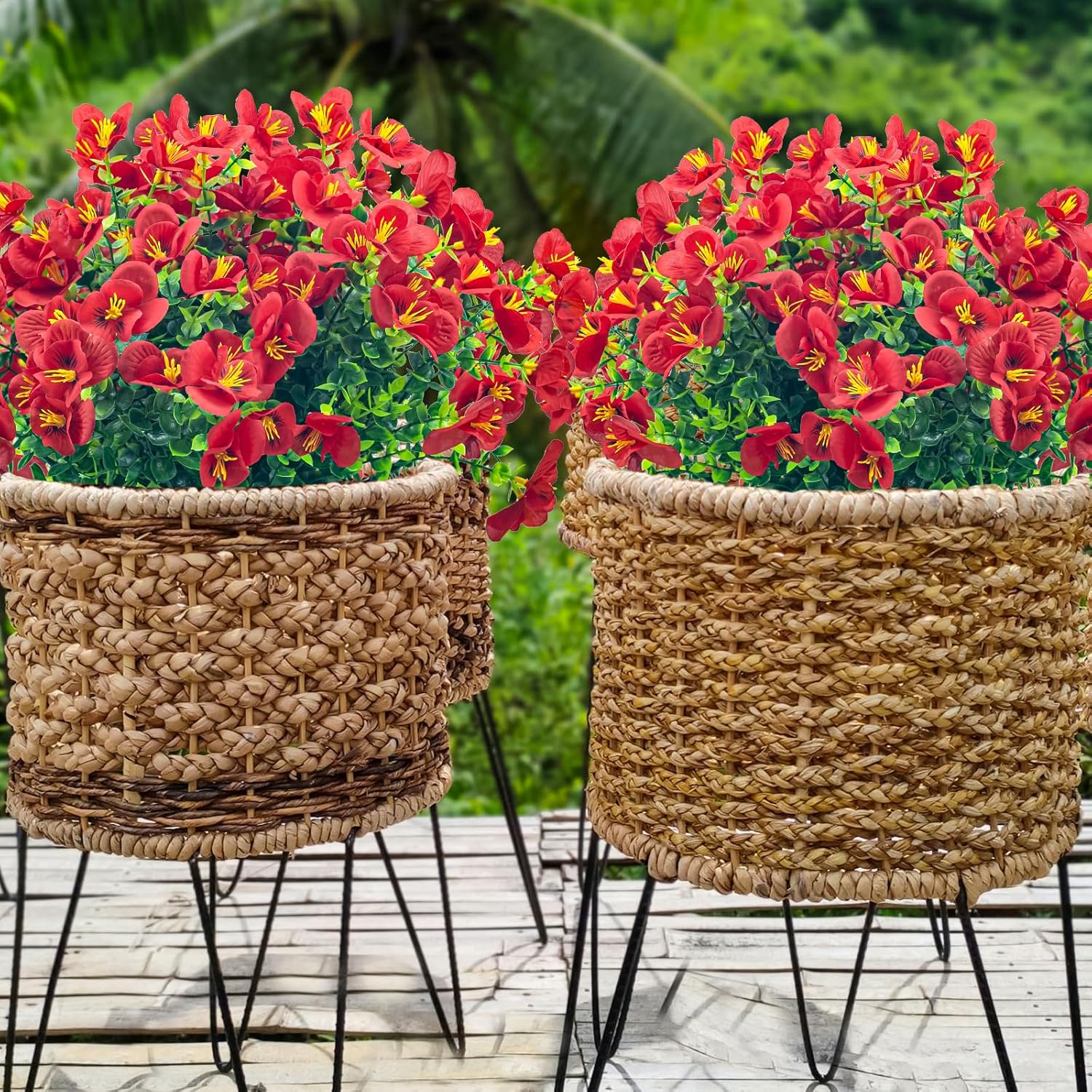 8 Bundles Artificial Flowers Outdoor UV Resistant Faux Plants Set