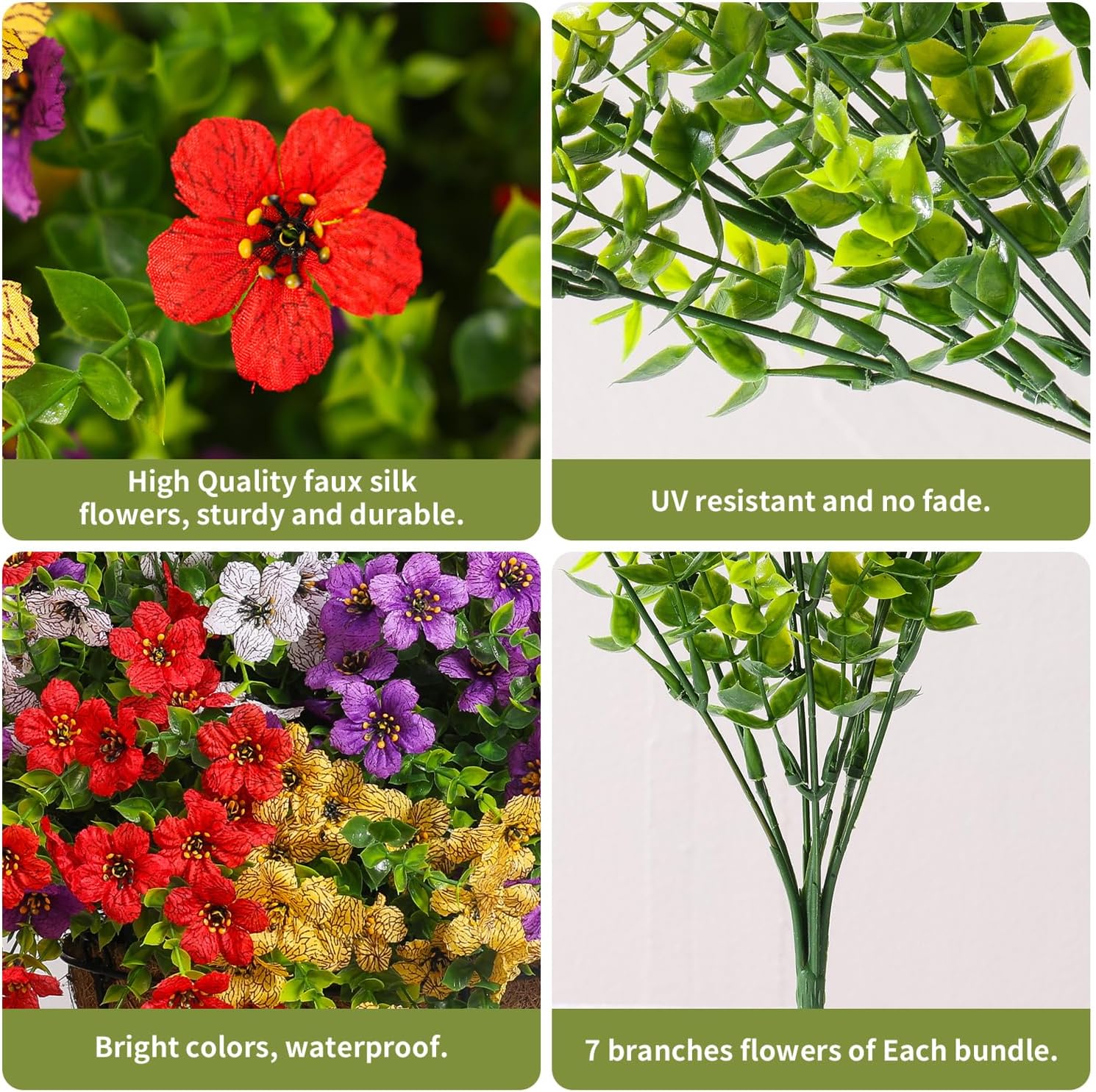 24 Pcs Artificial Flowers for Outdoor Decor