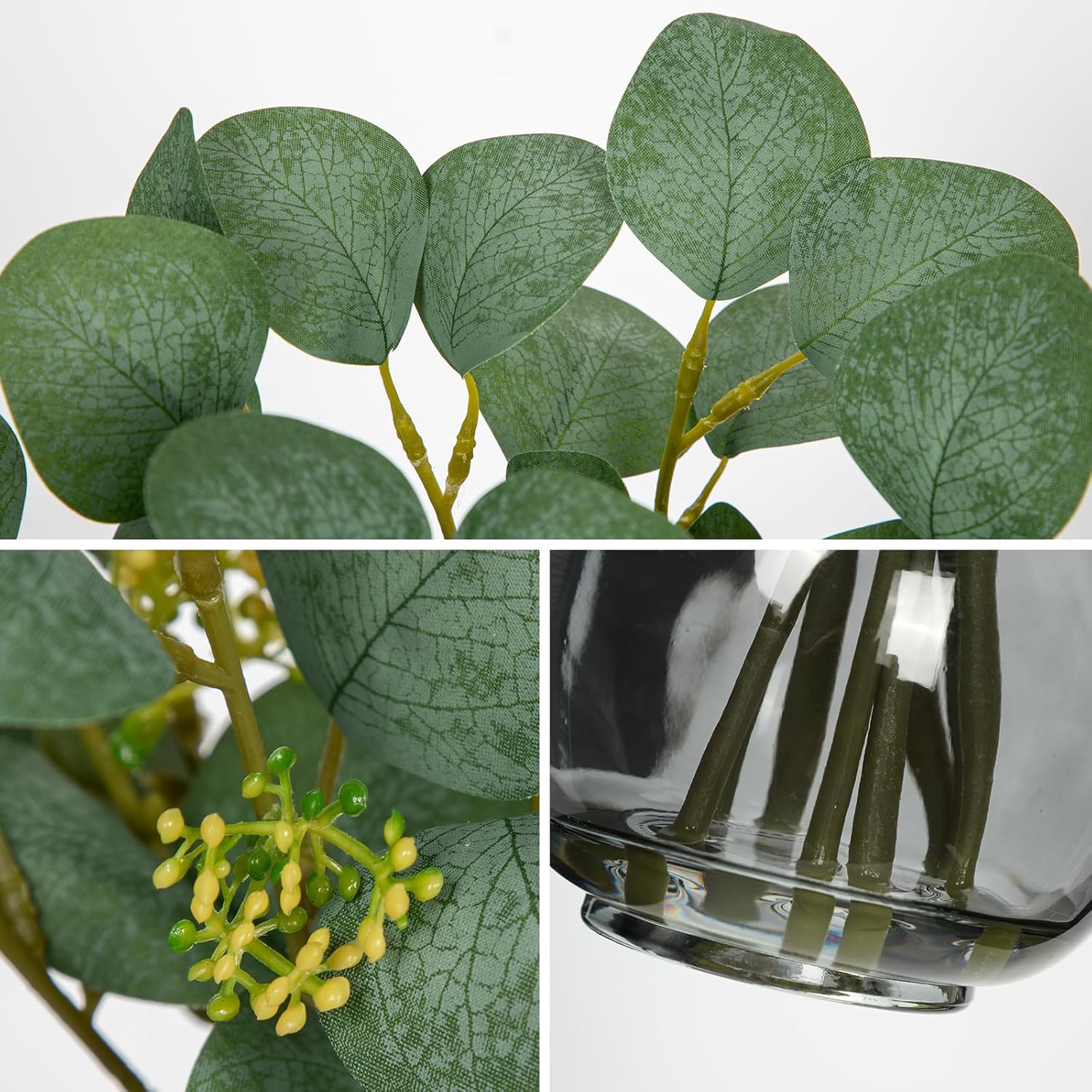 DILATATA Artificial Eucalyptus Stems in Glass Vase with Faux Water
