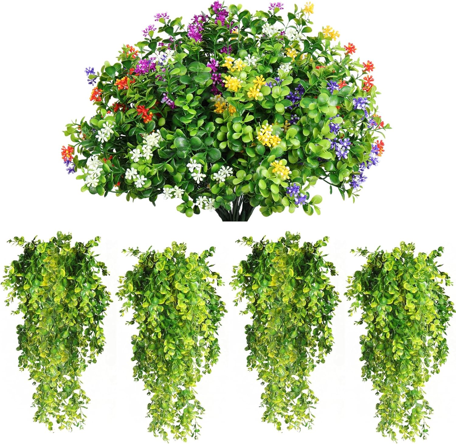 RECUTMS Artificial Shrubs Fern Leaves 4 Pack Fake Hanging Plants