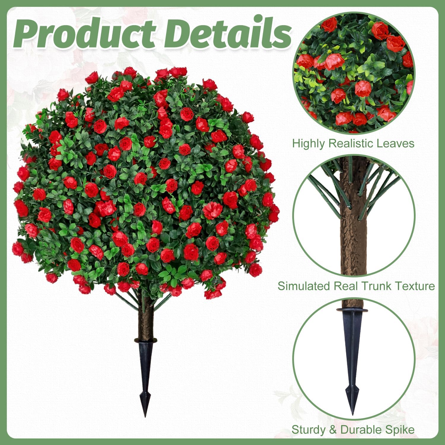 Artificial Red Topiary Ball Trees 2 Pack UV Resistant