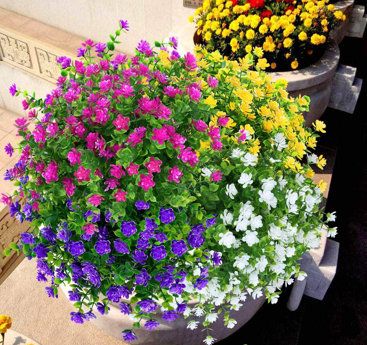 16 Bundle Artificial Flowers Lifelike UV Resistant Decor Set