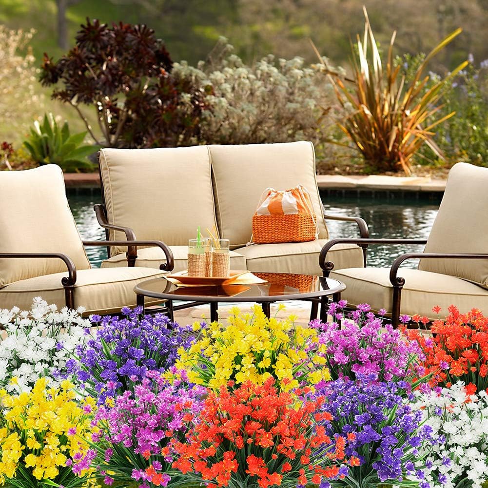 KLEMOO Artificial Flowers 8 Bundles UV Resistant Decor