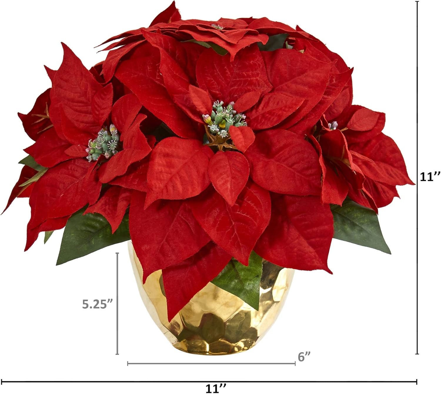 Nearly Natural Poinsettia Artificial Arrangement in Golden Vase 1