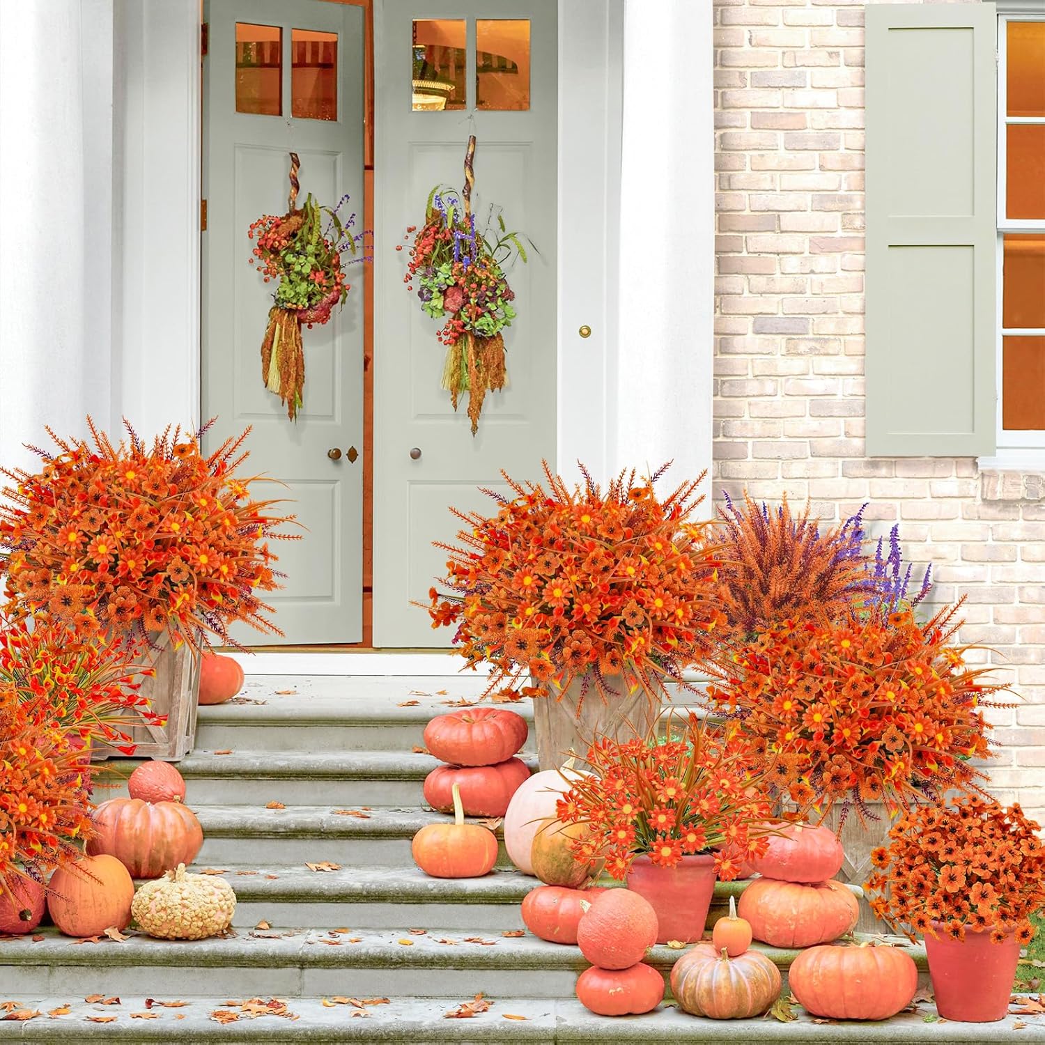 Uieke 36PCS Artificial Mums Fall Decor for Outdoor
