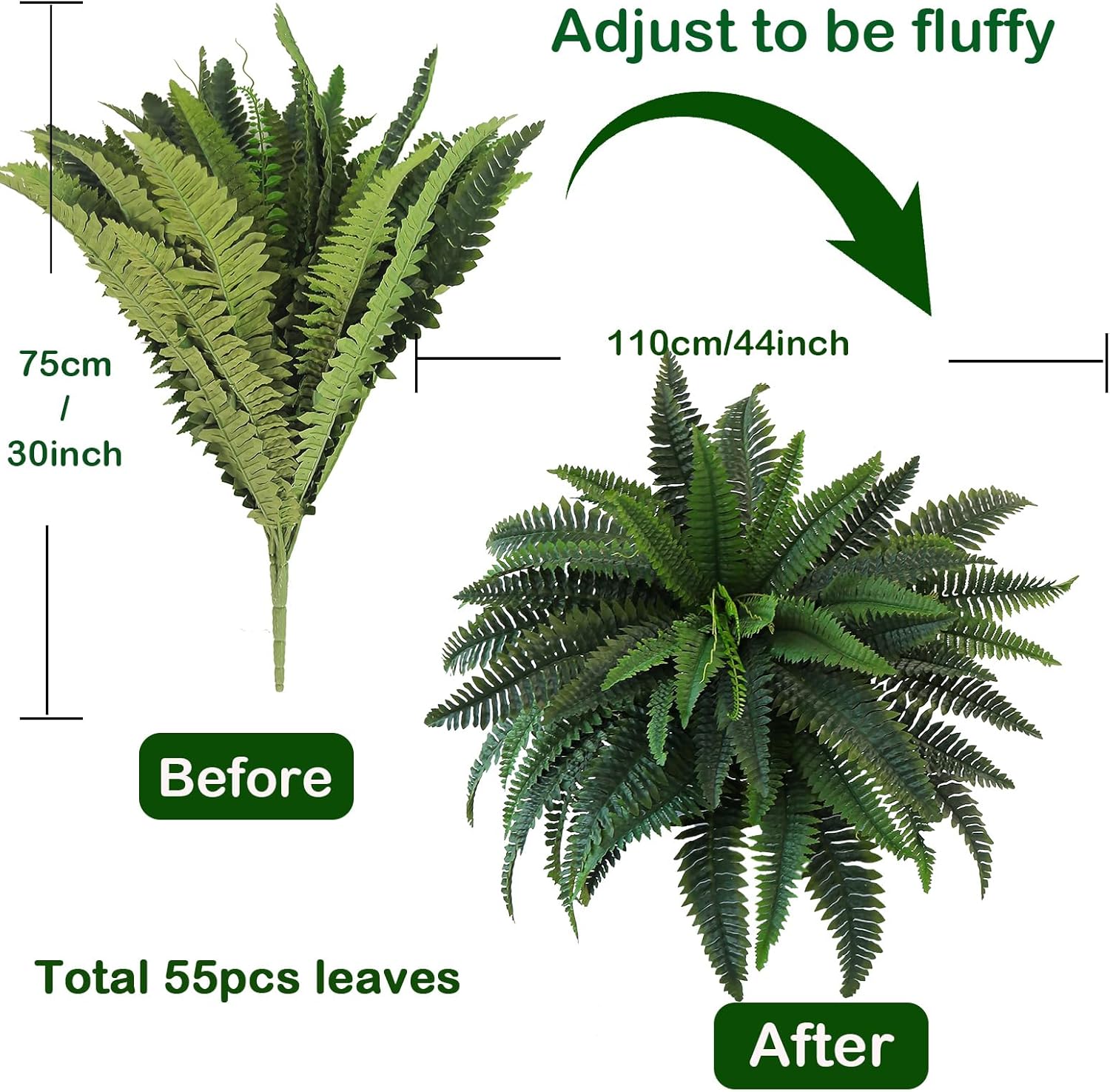 44W 30H Artificial Boston Ferns for Home Garden Decor