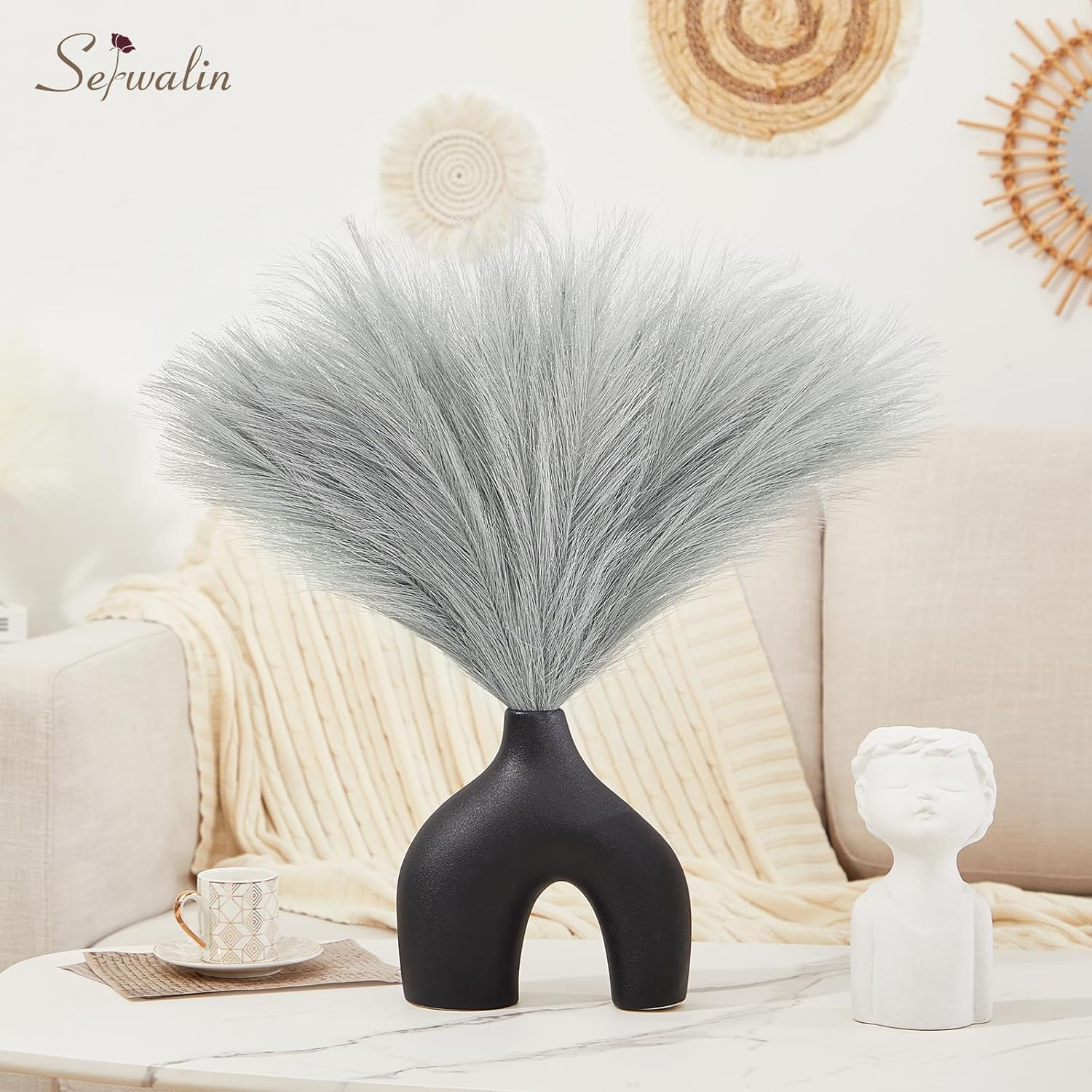 Serwalin Grey Pampas Grass Decor Centerpieces 6pcs