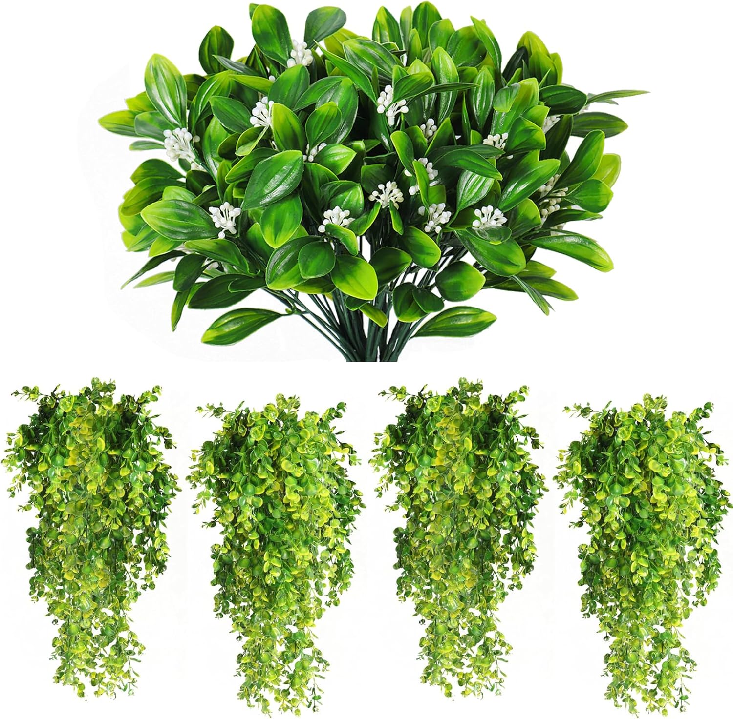 RECUTMS Artificial Shrubs 4 Pack Fake Hanging Plants