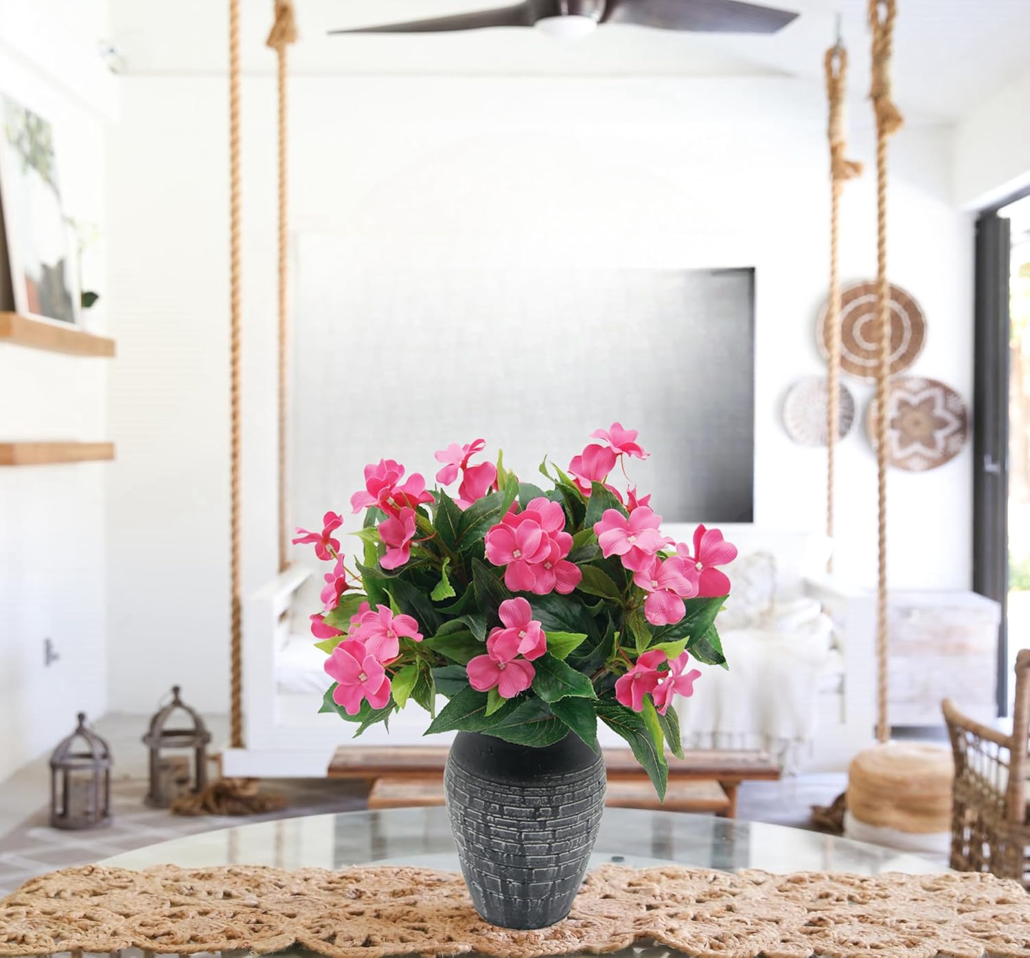 FERIAL Artificial Impatiens Bouquet for Outdoor Garden Decor