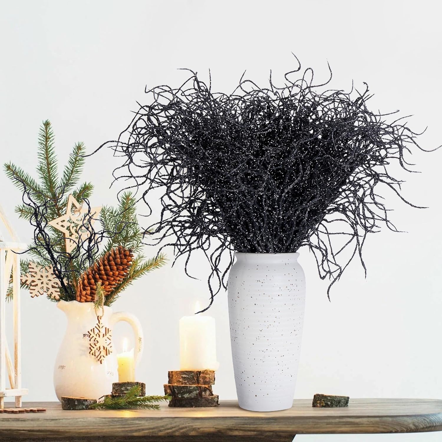 Watayo 50 Pcs Halloween Glitter Curly Willow Branches