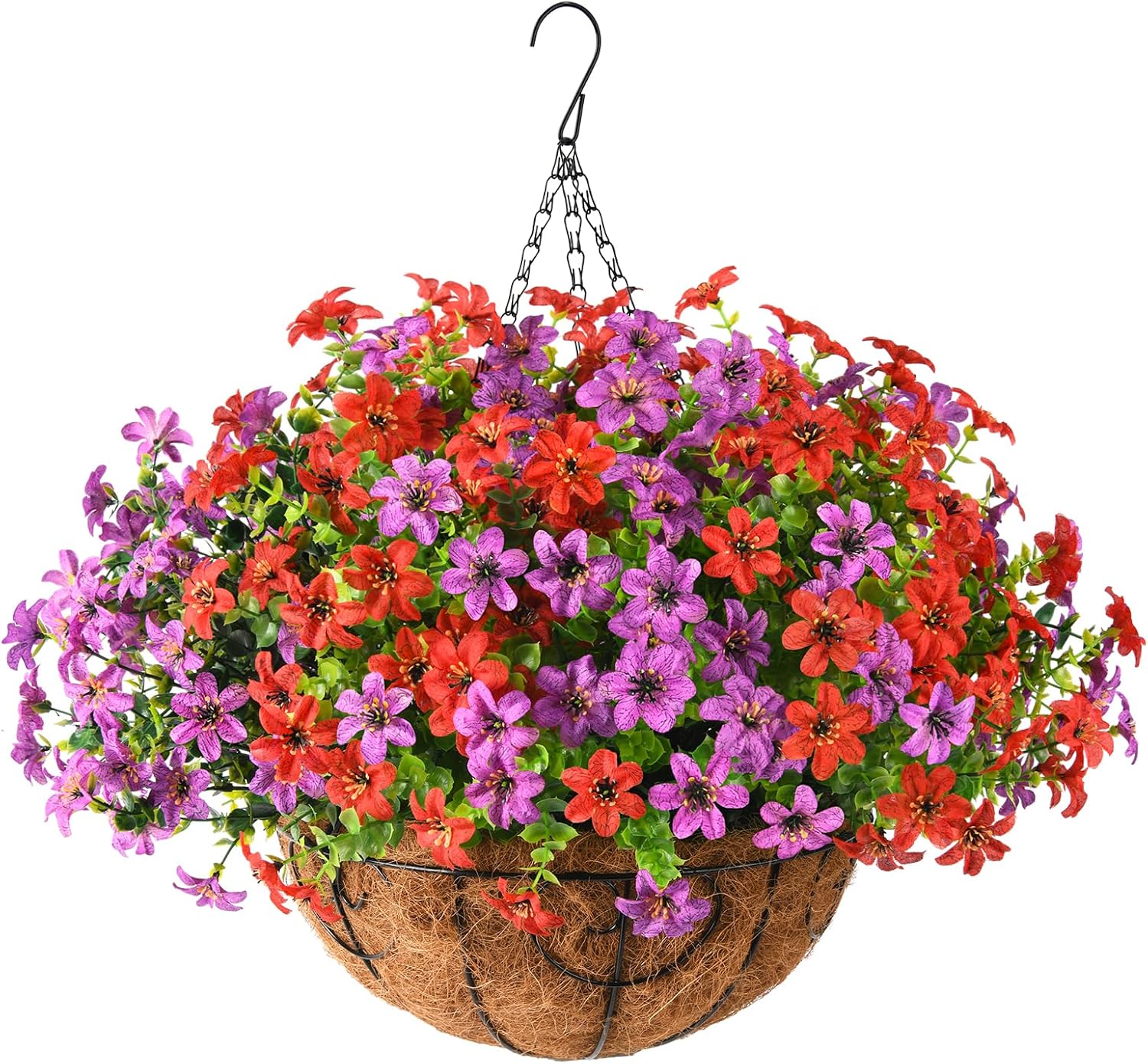 INQCMY Artificial Hanging Flowers Basket for Outdoor Decor