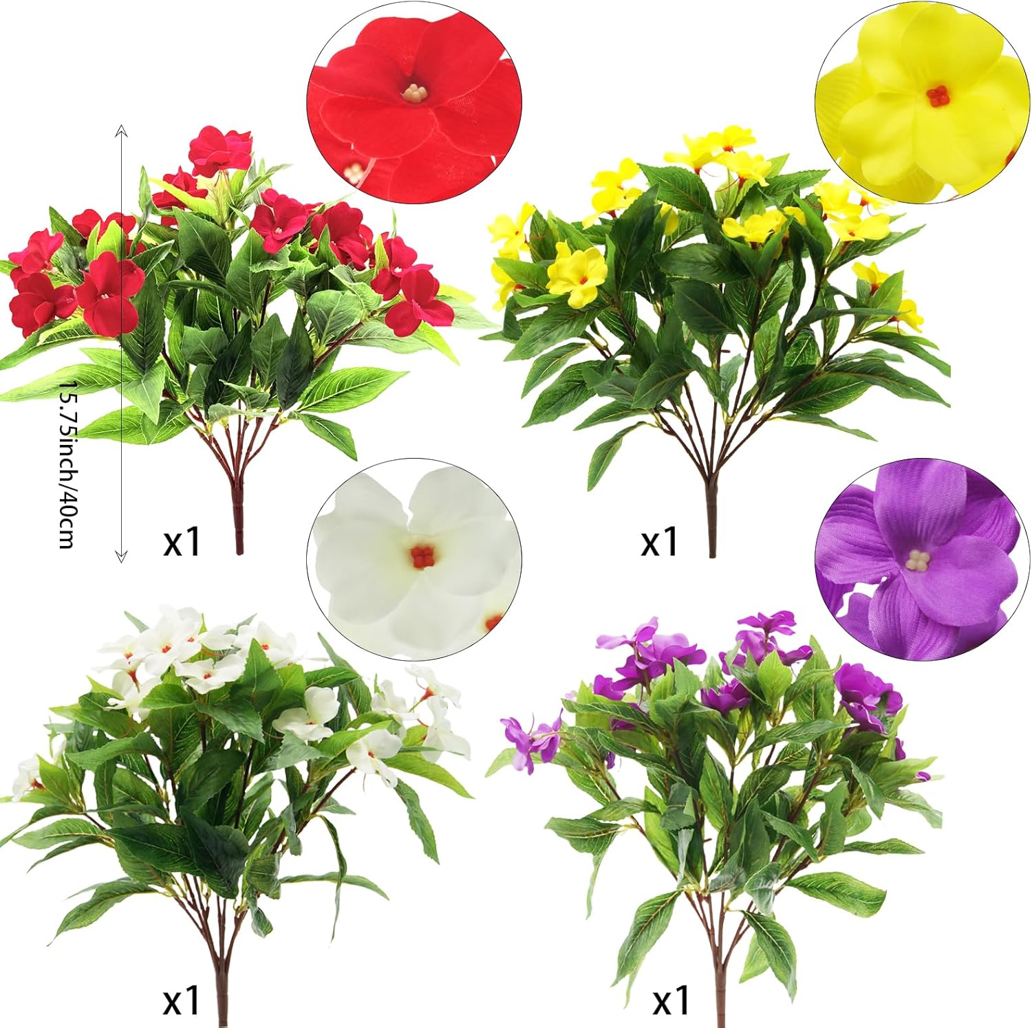 FERIAL 4PCS Artificial Impatiens Bouquet Multicolor