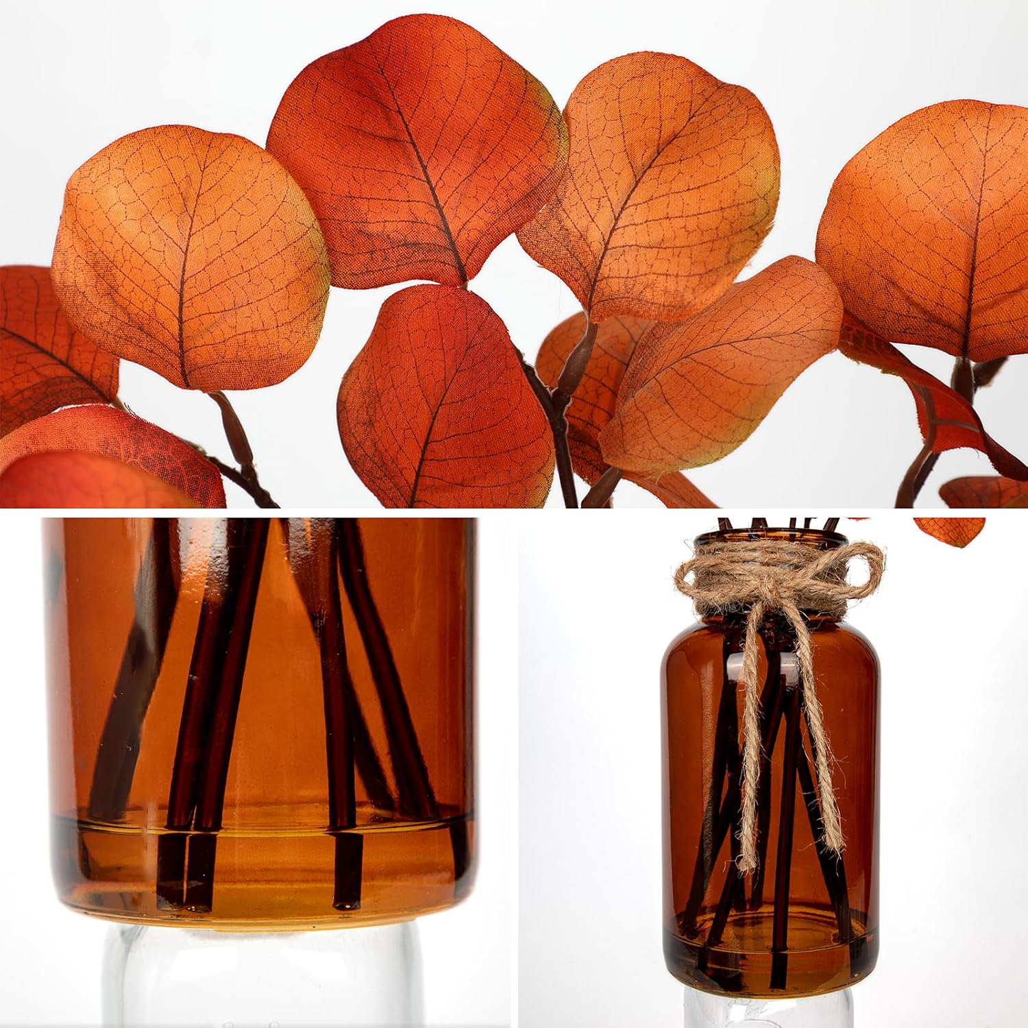 Briful Artificial Eucalyptus in Amber Glass Vase with Faux Water 14 Inch