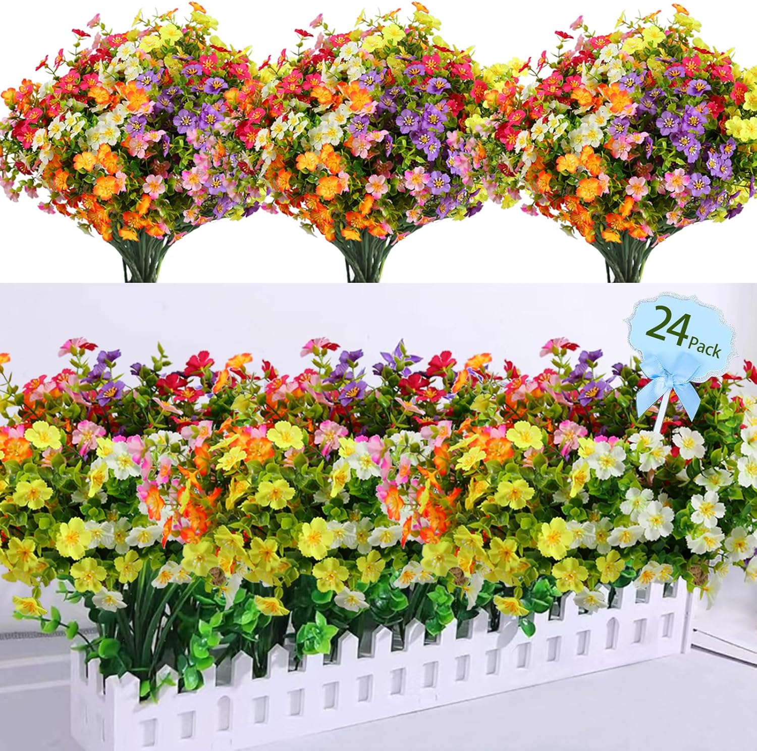 Tinsow 24 Bundle Artificial Flowers for Outdoor Decor