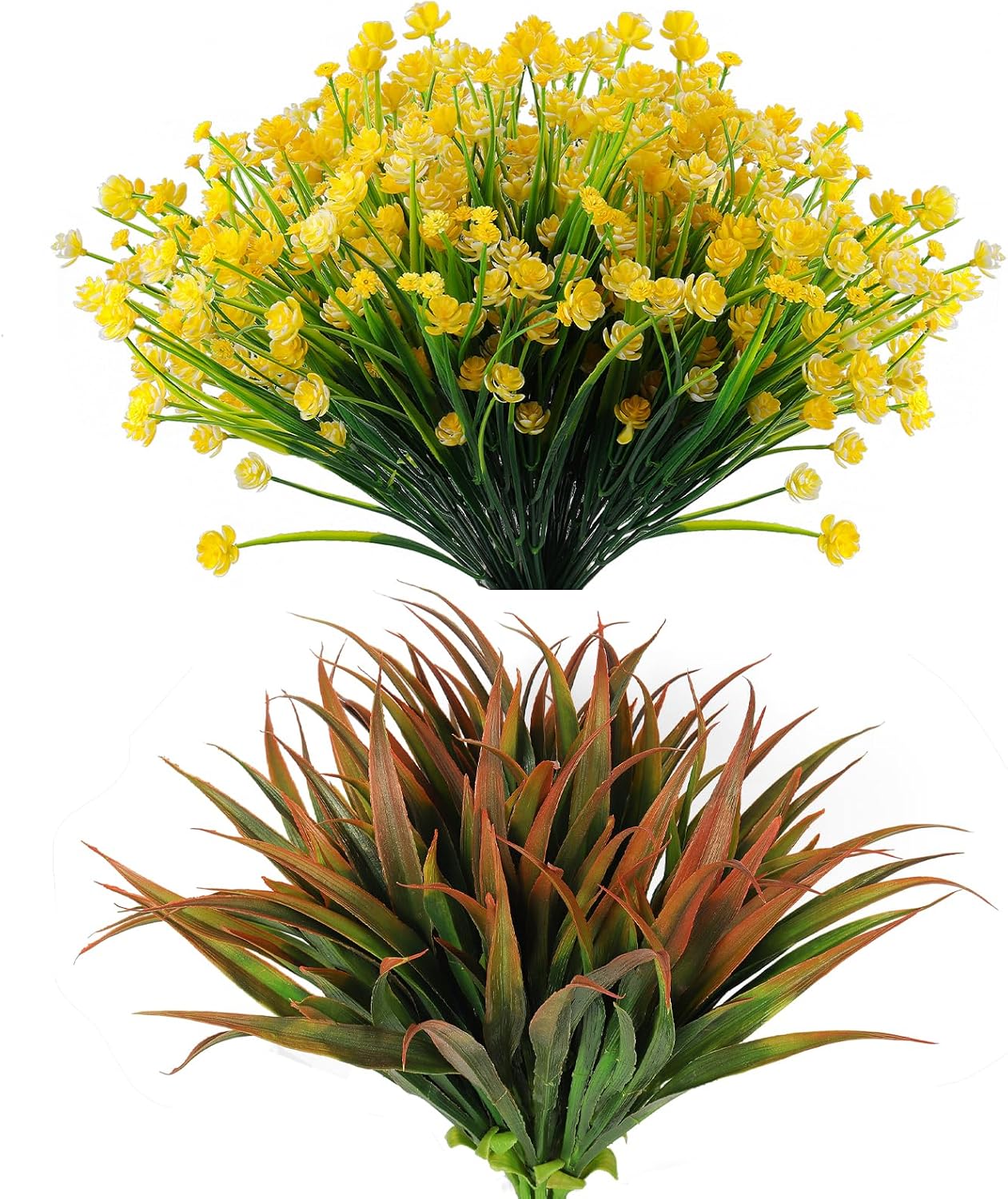 RECUTMS 12 Bundles Artificial Flowers and Grass for Outdoor Use
