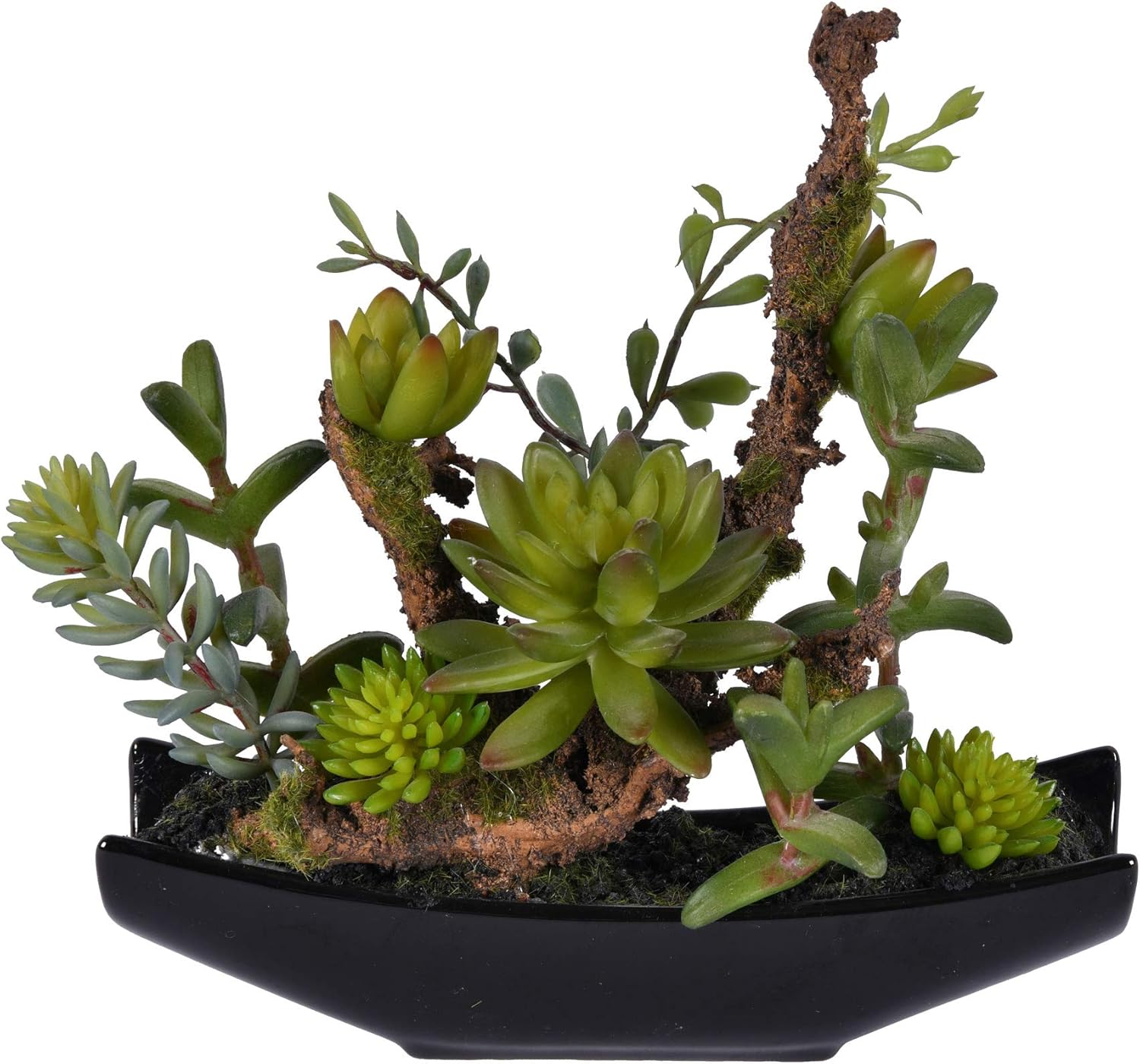 Vickerman 8 Inch Indoor Artificial Green Mixed Succulent Planter - Ceramic Pot