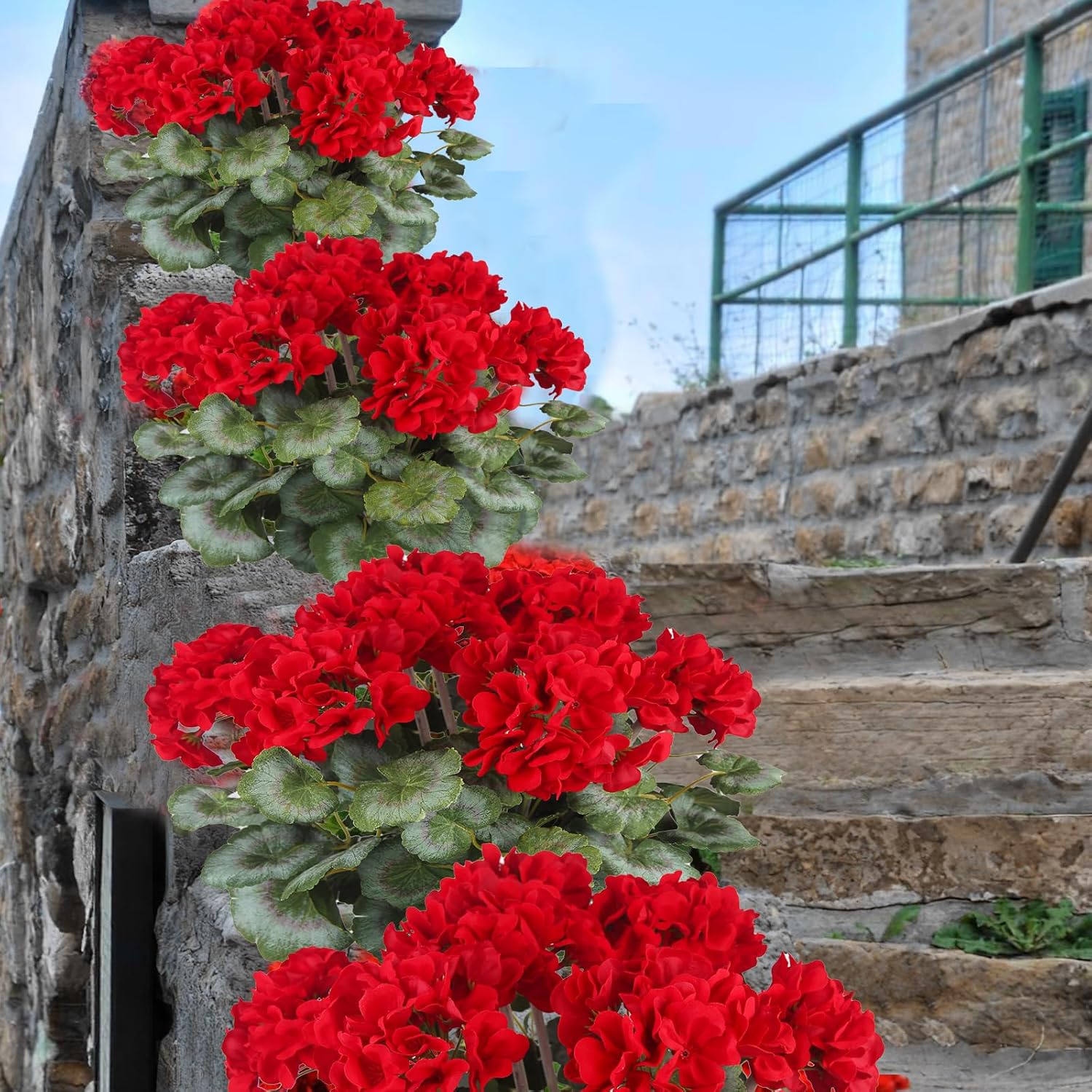 Artificial Red Geraniums Bushes for Outdoor Decor