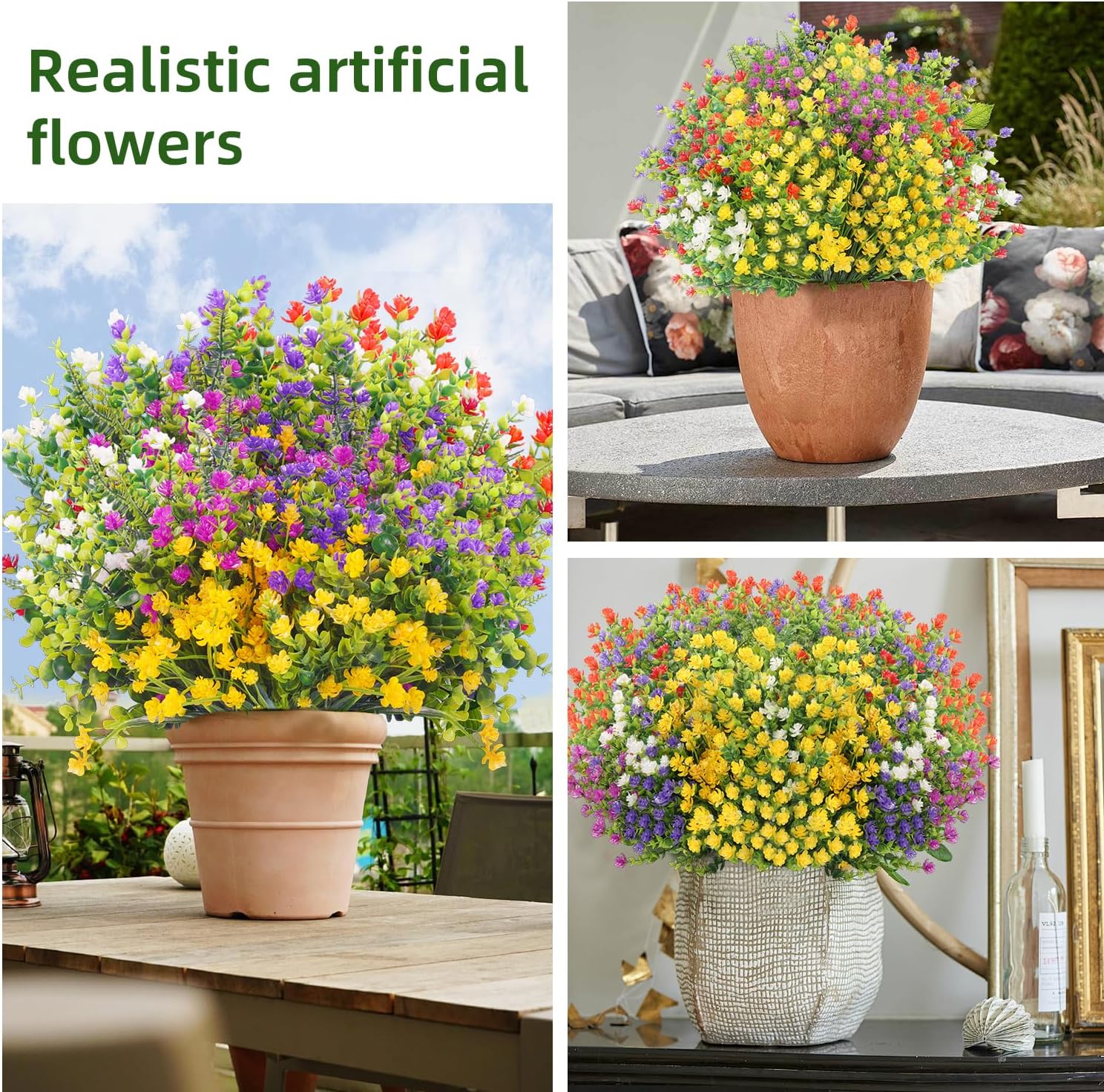 20 Bundles Artificial Flowers for Outdoor Decor