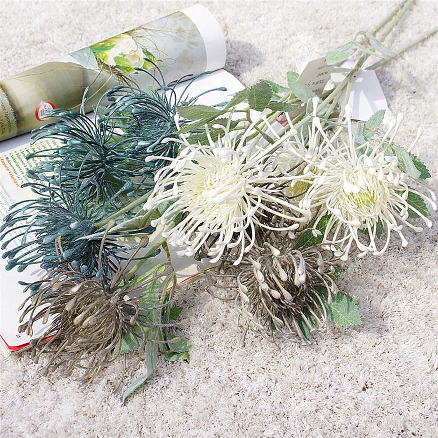 Flocked Artificial Flowers with Pots in Grey and Gold