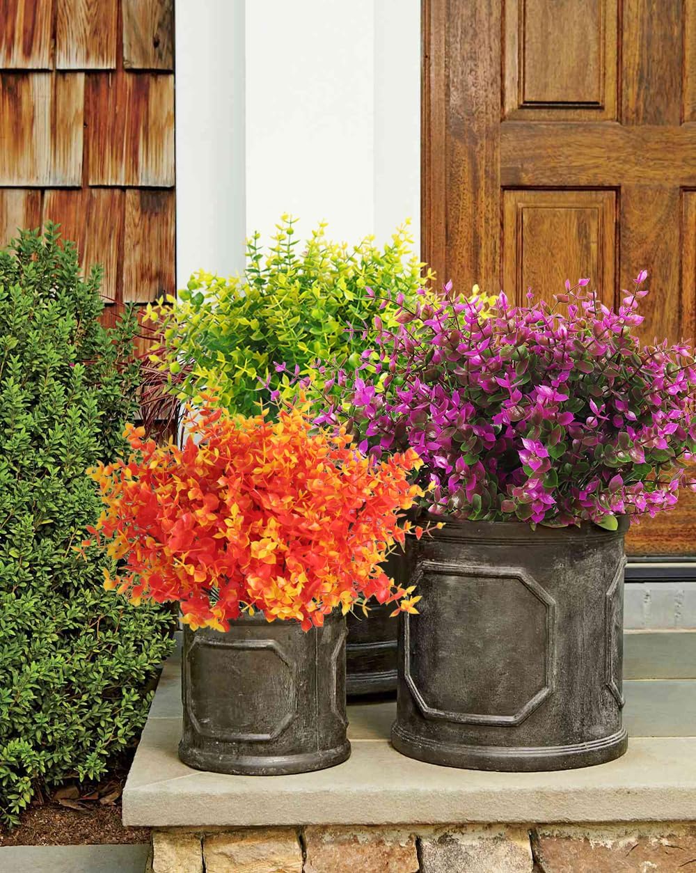 RECUTMS Artificial Flowers 8 Bundles Faux Fuchsia Eucalyptus