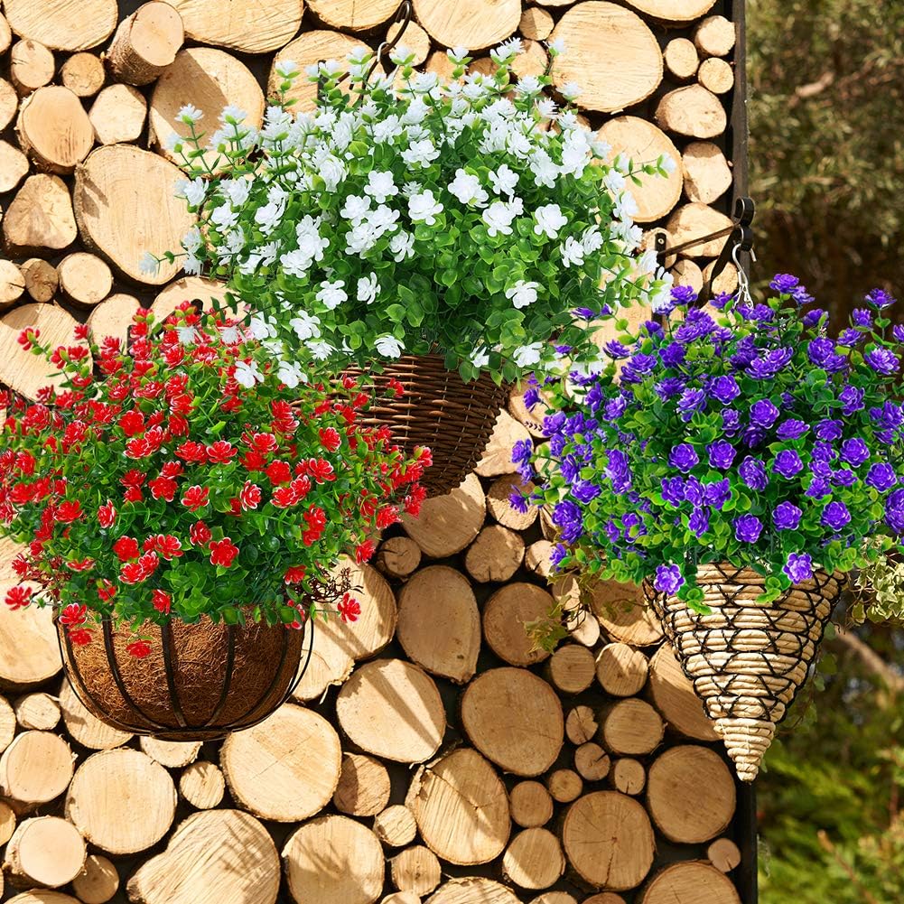 6 Bundles Artificial Boxwood Flowers Red UV Resistant Fake Plants