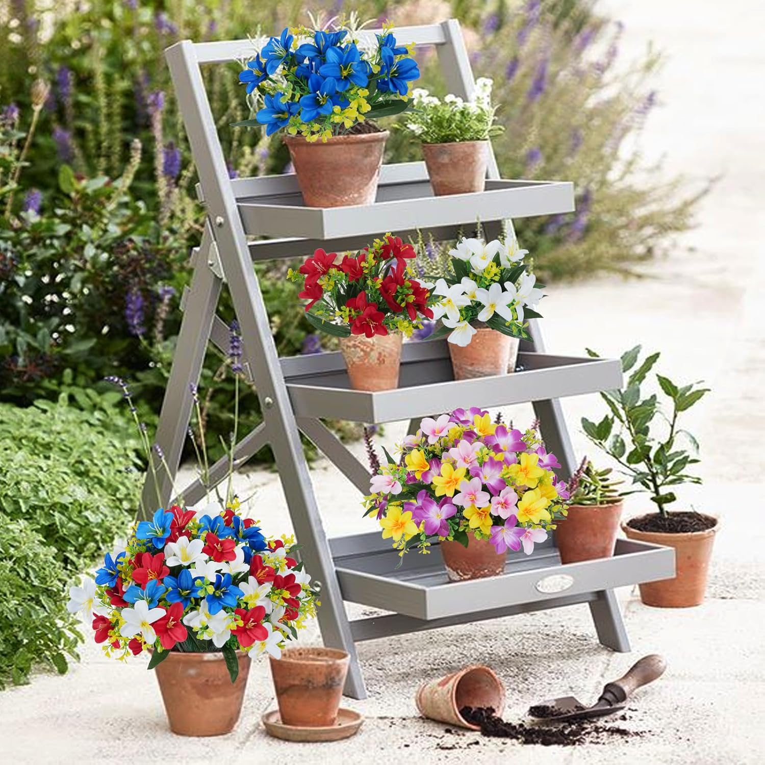6 Bundles Patriotic Artificial Lily Flowers Red White Blue