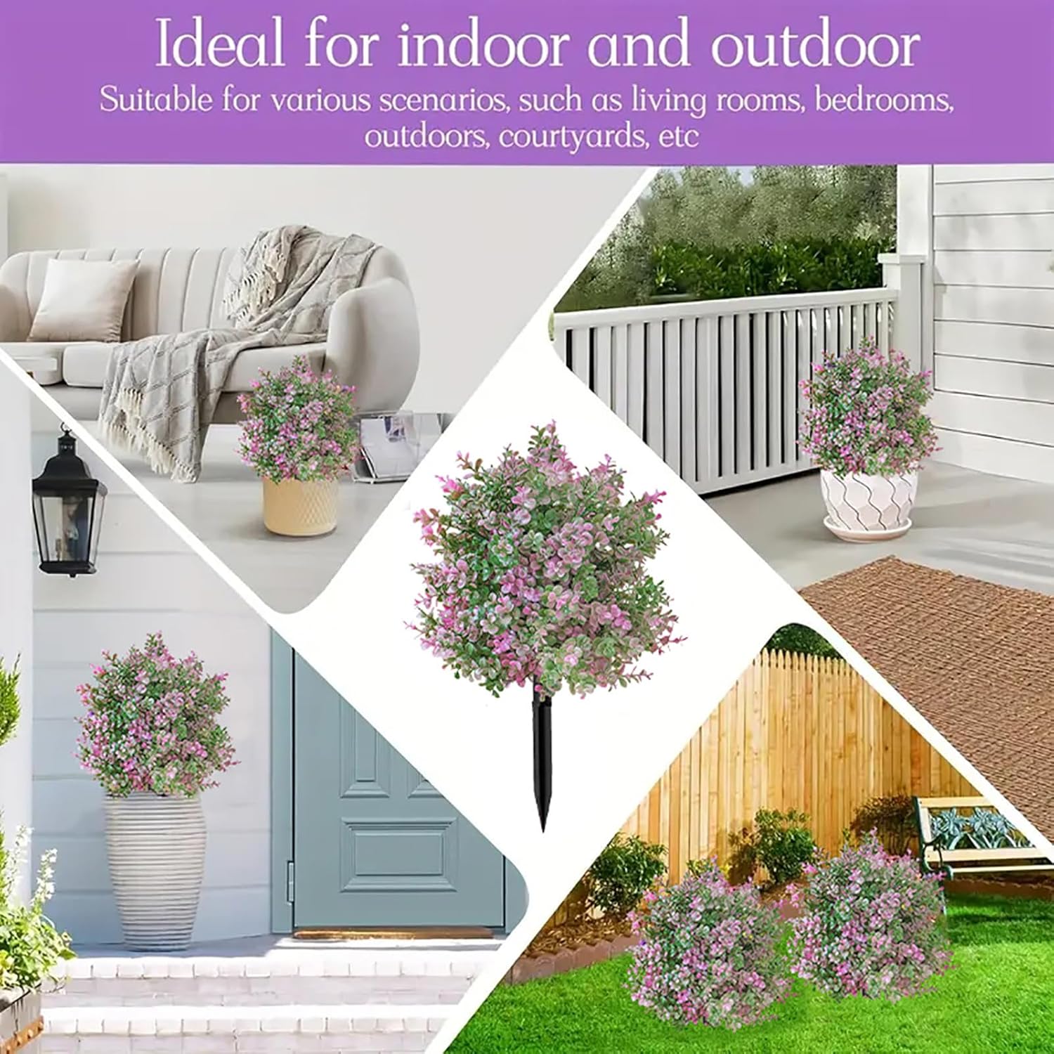 Owls Yard Artificial Boxwood Plants Purple and Green Faux Bushes