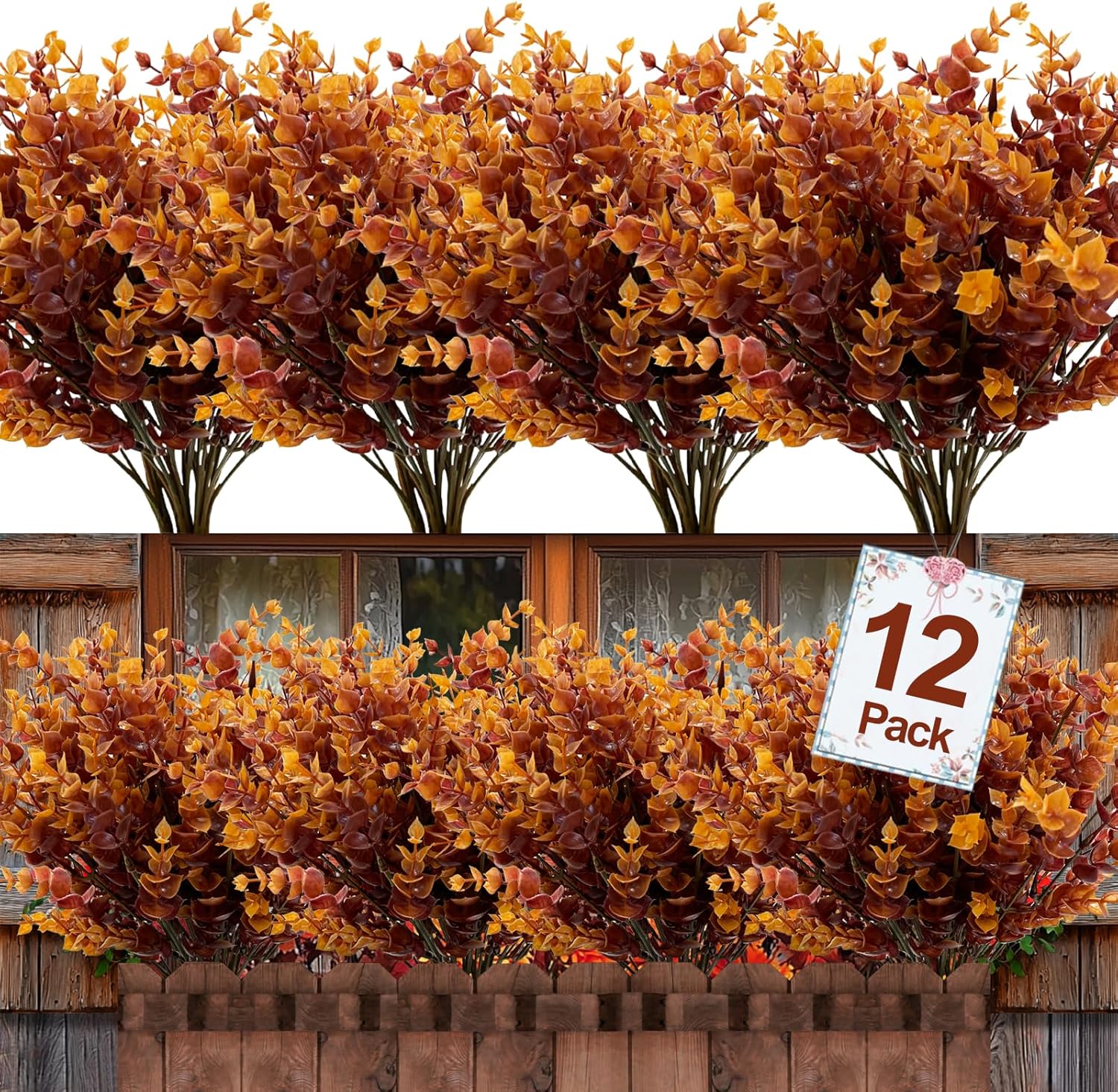 12 Bundle Artificial Fall Flowers Brown Eucalyptus
