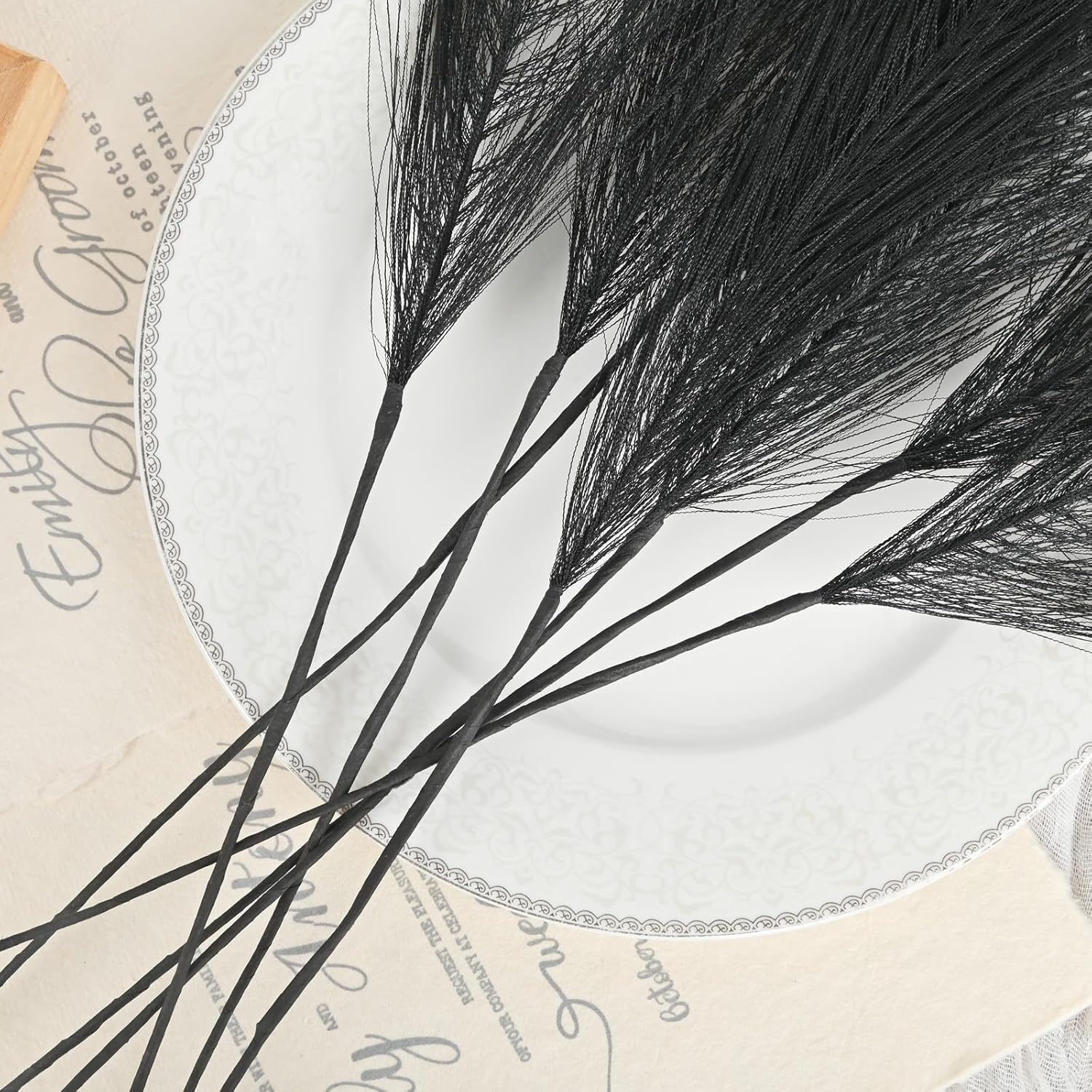 U-LIAN 36PCS Black Faux Pampas Grass Decor