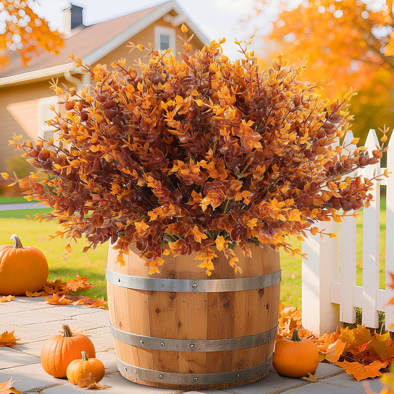 12 Bundle Artificial Fall Flowers Brown Eucalyptus