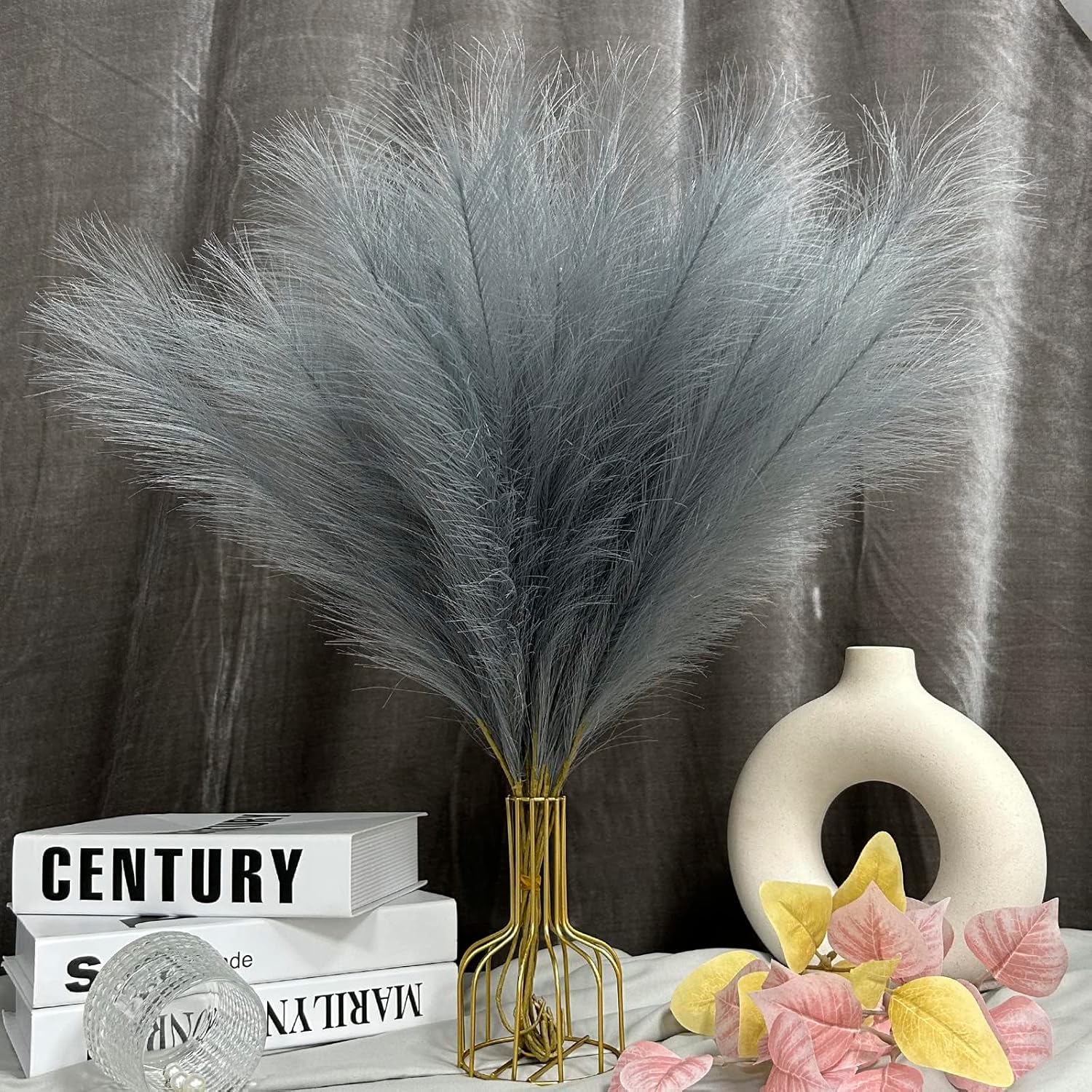 U-LIAN 12PCS Grey Faux Pampas Grass 24 Inch Decor