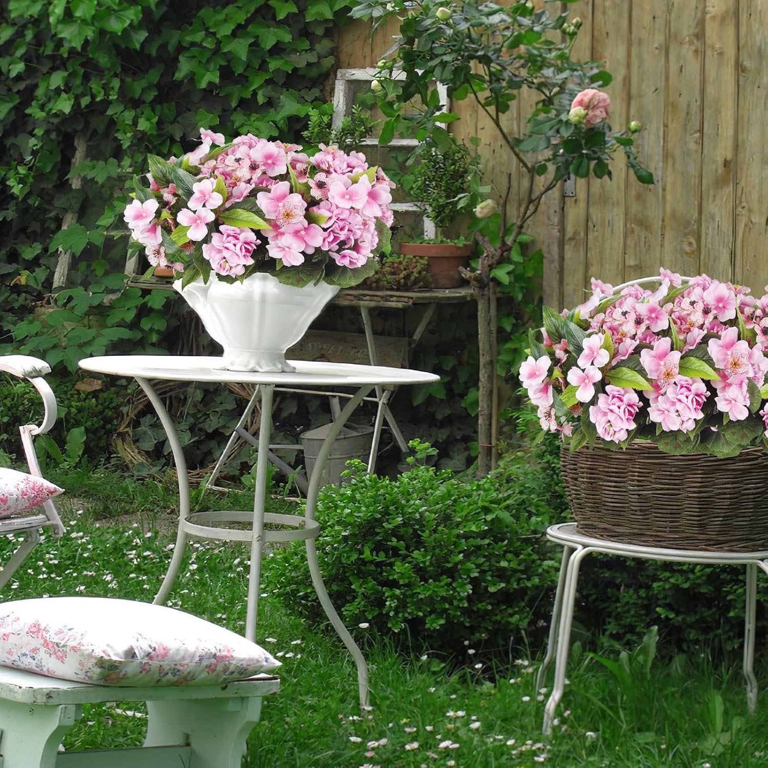 6 Pcs Artificial Impatiens Flowers for Outdoor Decor