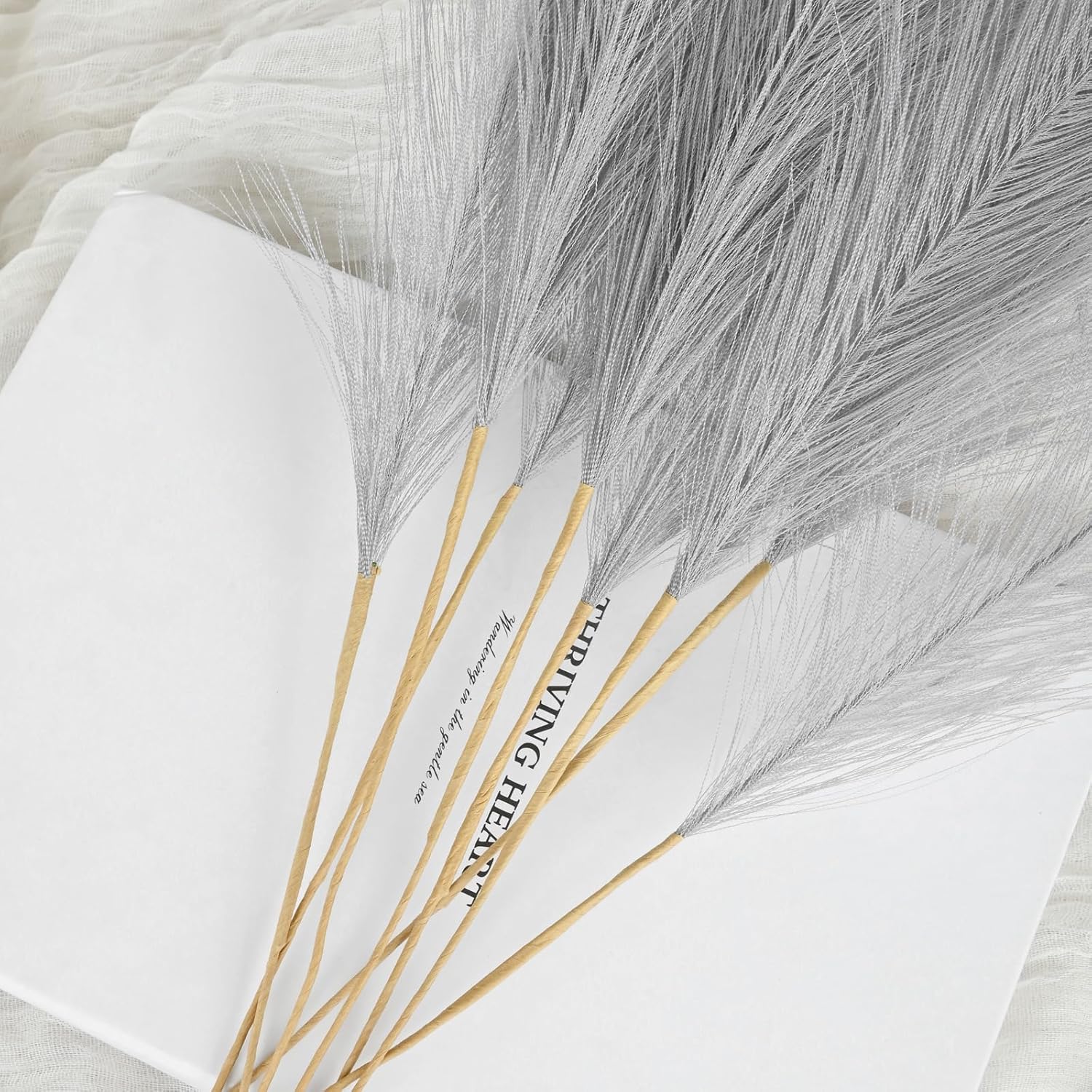U-LIAN 36PCS Grey Faux Pampas Grass for Decor