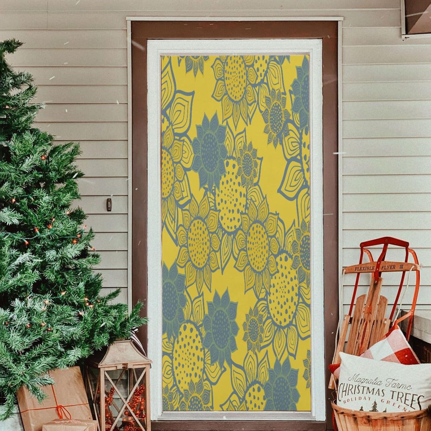 Susiyo Yellow Flower Halloween Door Cover Stretch Fabric