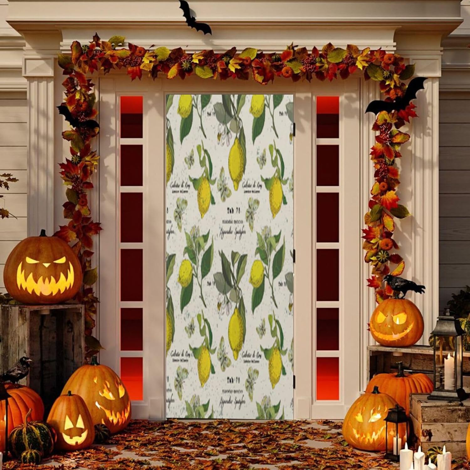 Susiyo Flower Leaves Lemon Halloween Door Cover