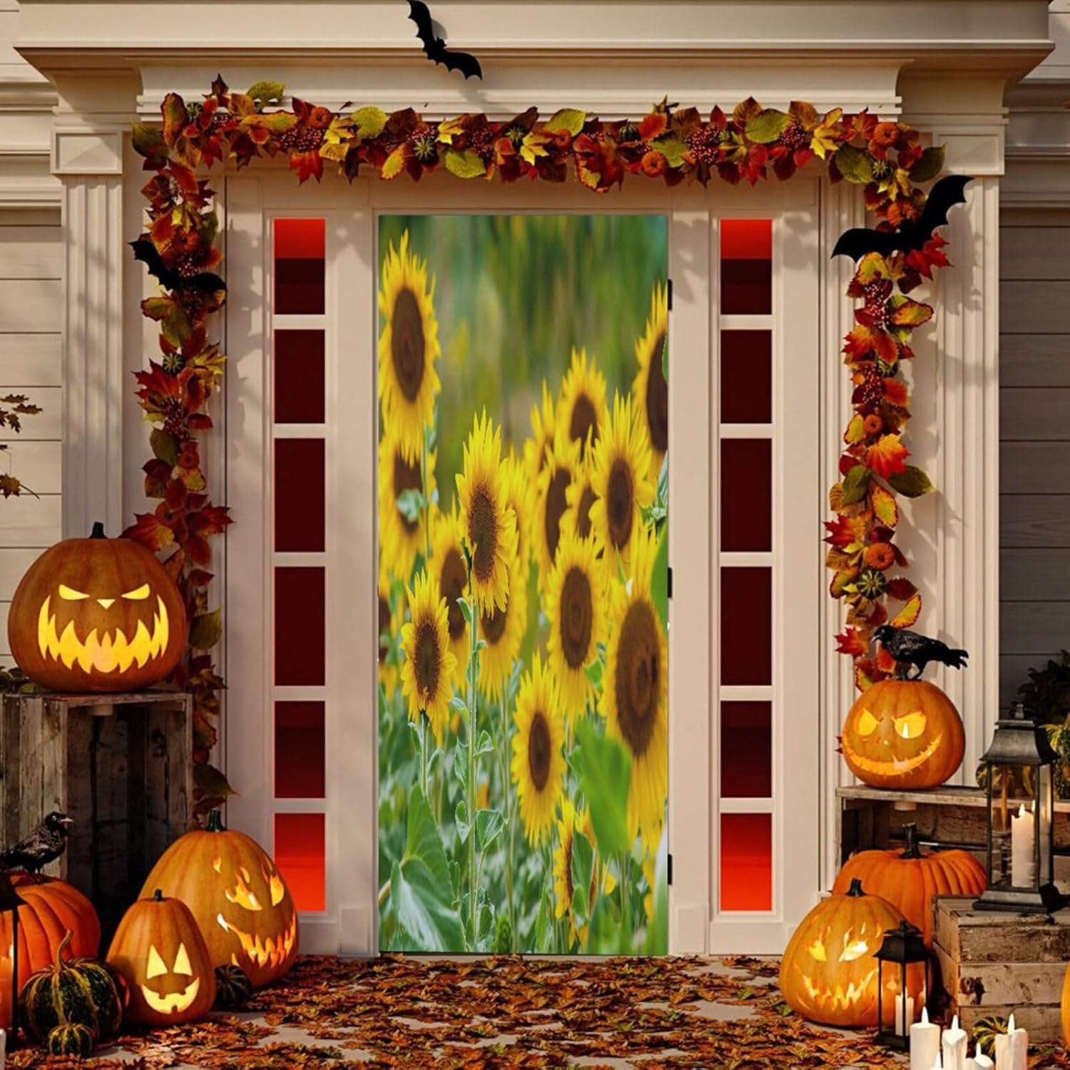 Susiyo Sunflower Halloween Door Cover 32x79 In