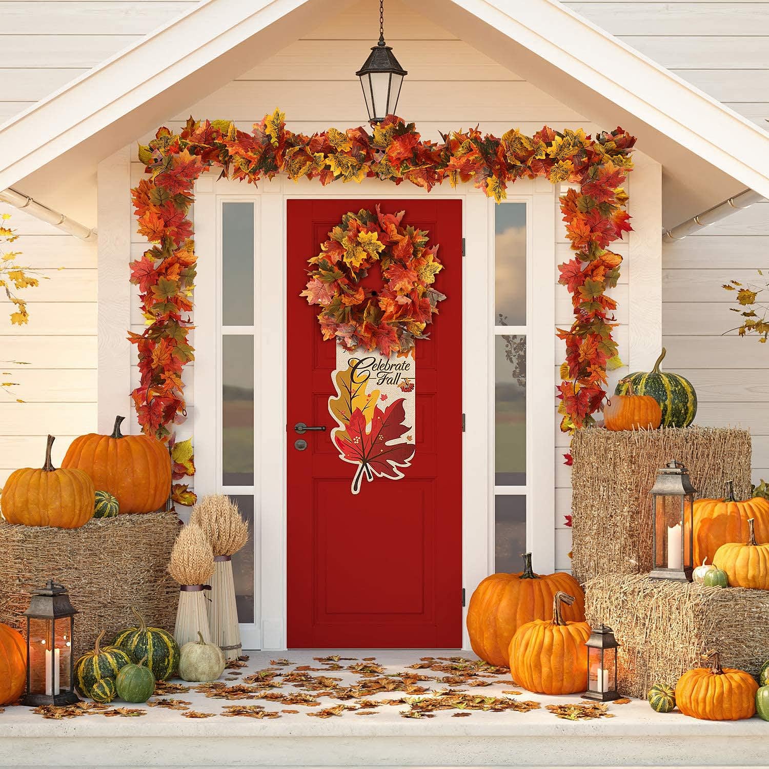 RECUTMS Artificial Fall Flowers 8 Bundles with Maple Garland