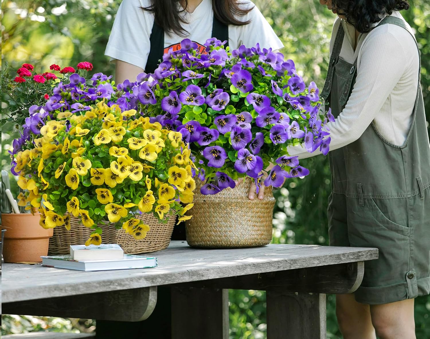 Thinktral Artificial Flowers Outdoor 12pcs UV Resistant Silk Pansies