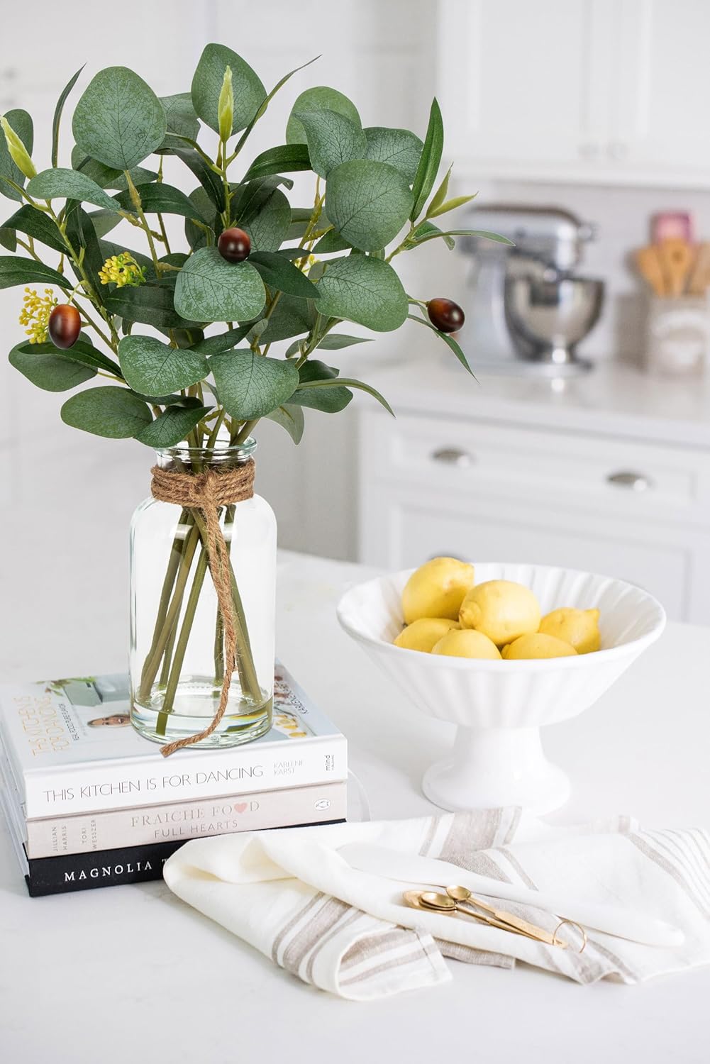 Briful Artificial Eucalyptus Stems in Glass Vase with Faux Water