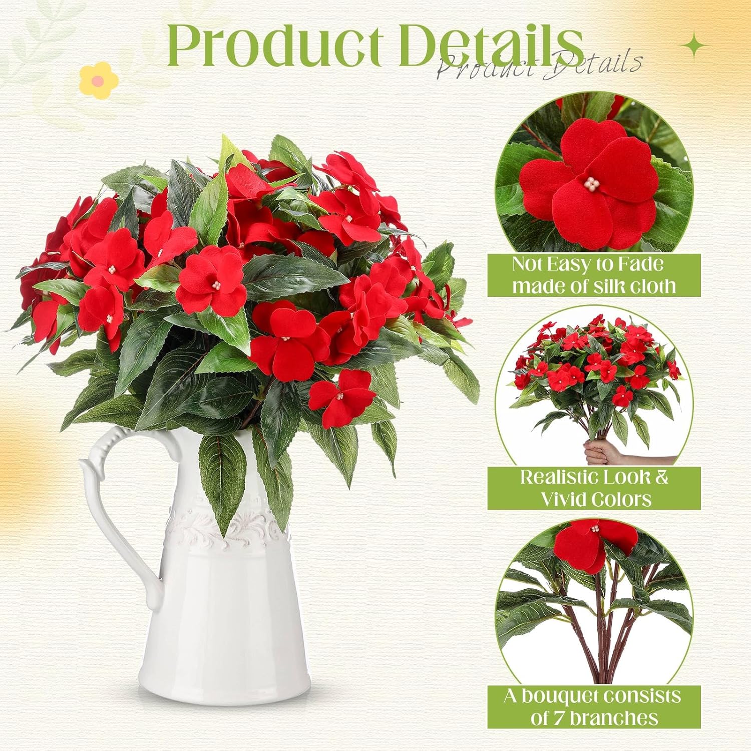 10 Bundles Artificial Impatiens Flowers Red Bouquet