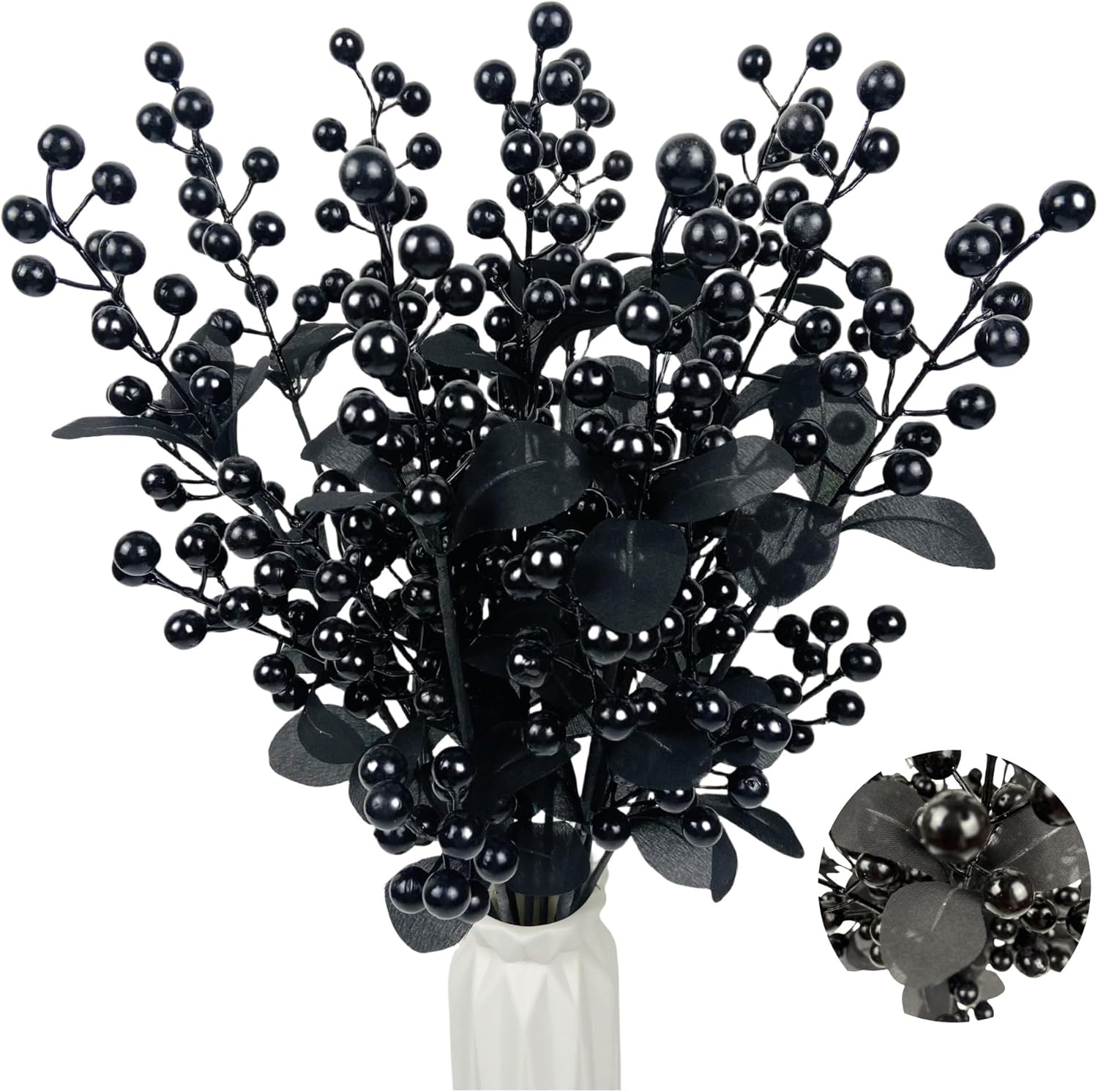 10 Pcs Black Berry Stems for Halloween Decor