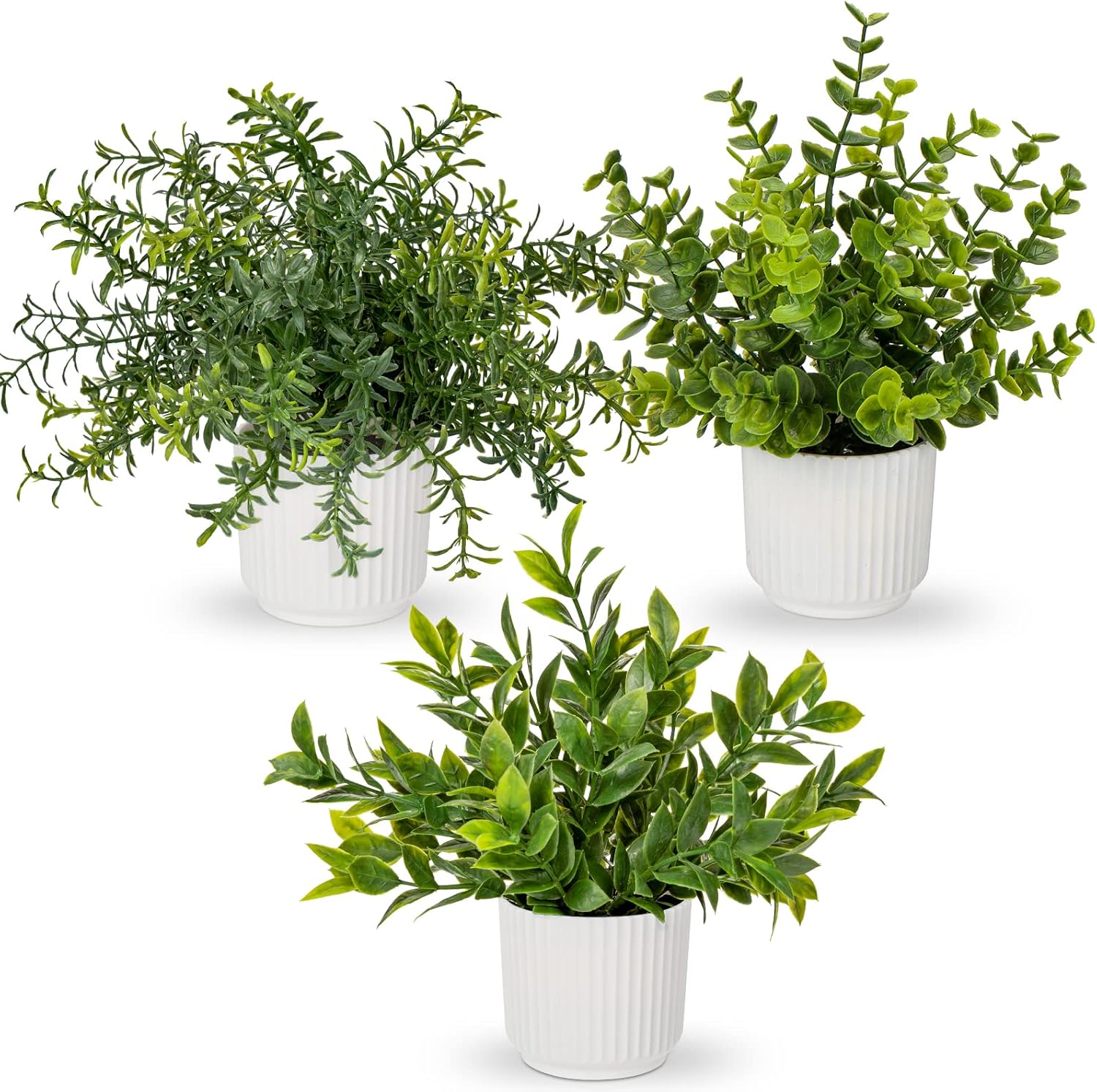 Hollyone 3 Pack Artificial Potted Plants Eucalyptus Rosemary ZZ Plant