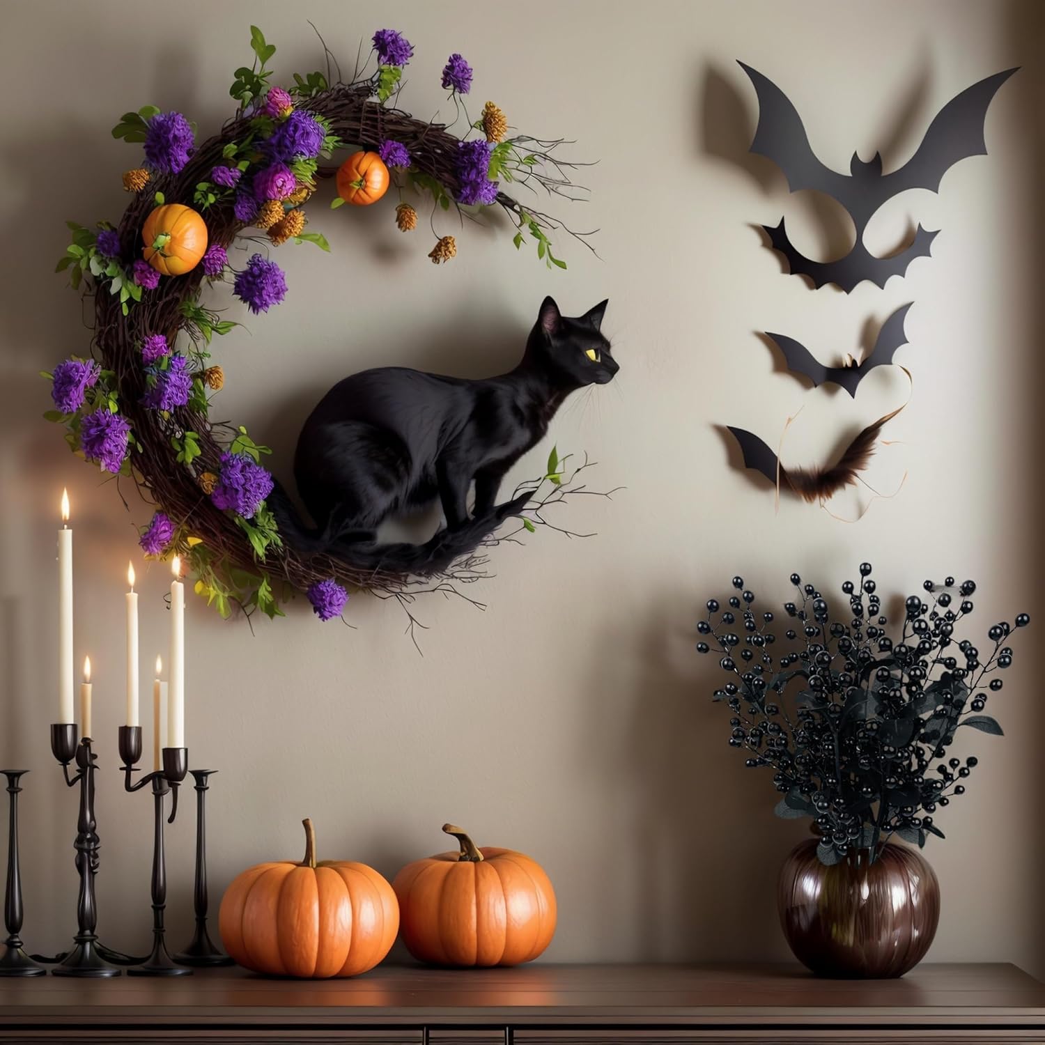 10 Pcs Black Berry Stems for Halloween Decor