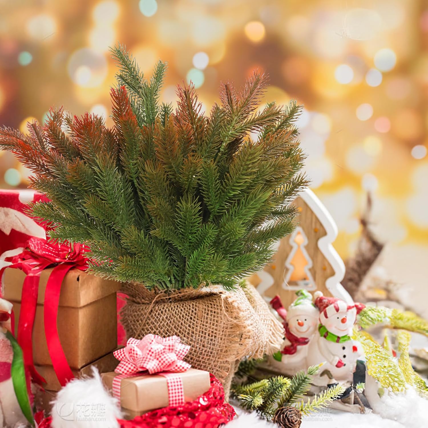 Red Artificial Pine Branches 6Pcs 165In Christmas Decor