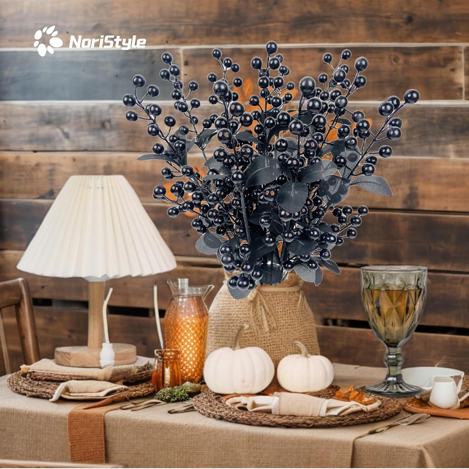 10 Pcs Black Berry Stems for Halloween Decor