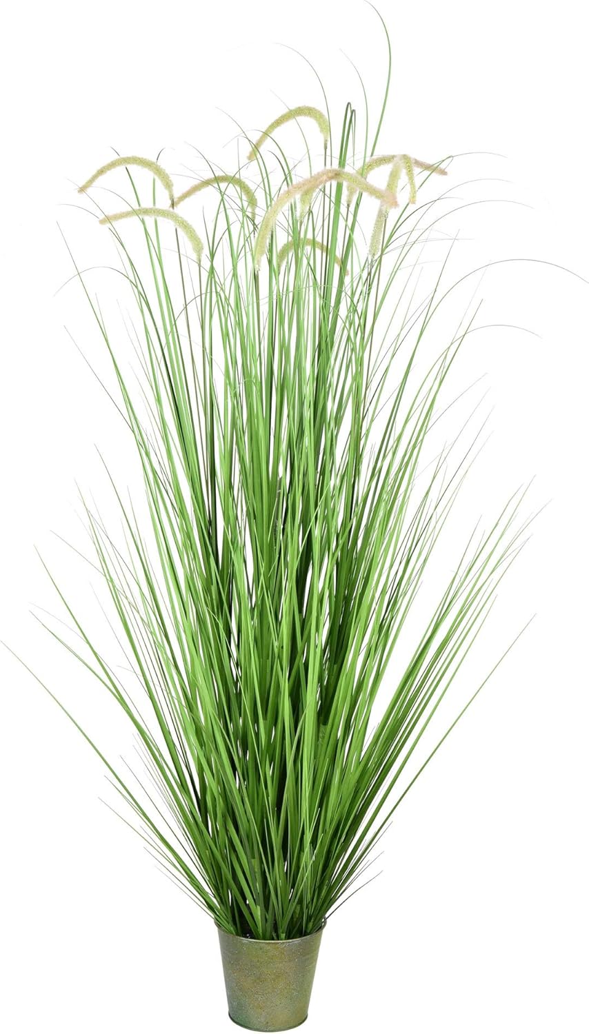 Vickerman 60 Inch Artificial Green Grass with Iron Pot Decor